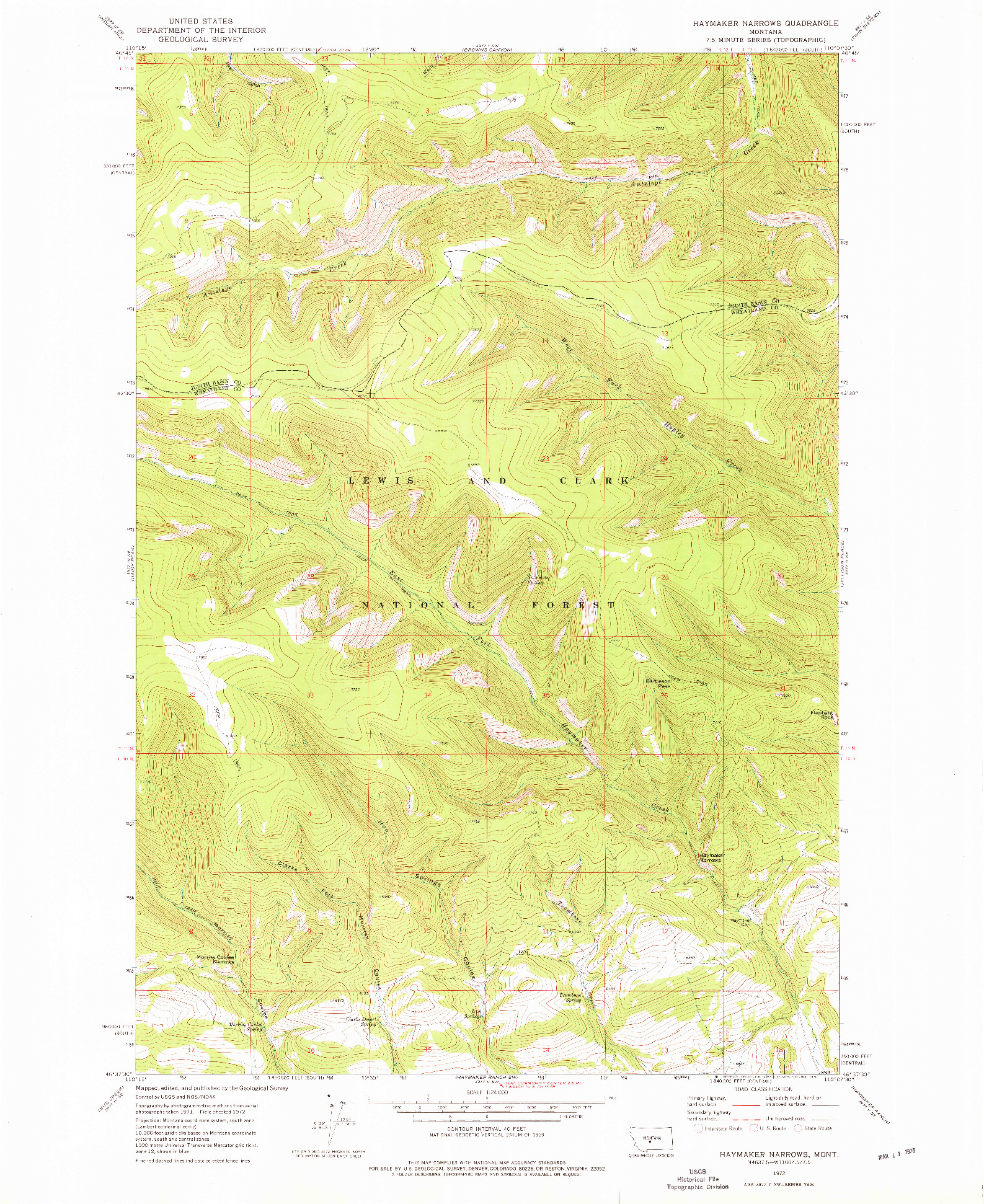 USGS 1:24000-SCALE QUADRANGLE FOR HAYMAKER NARROWS, MT 1972
