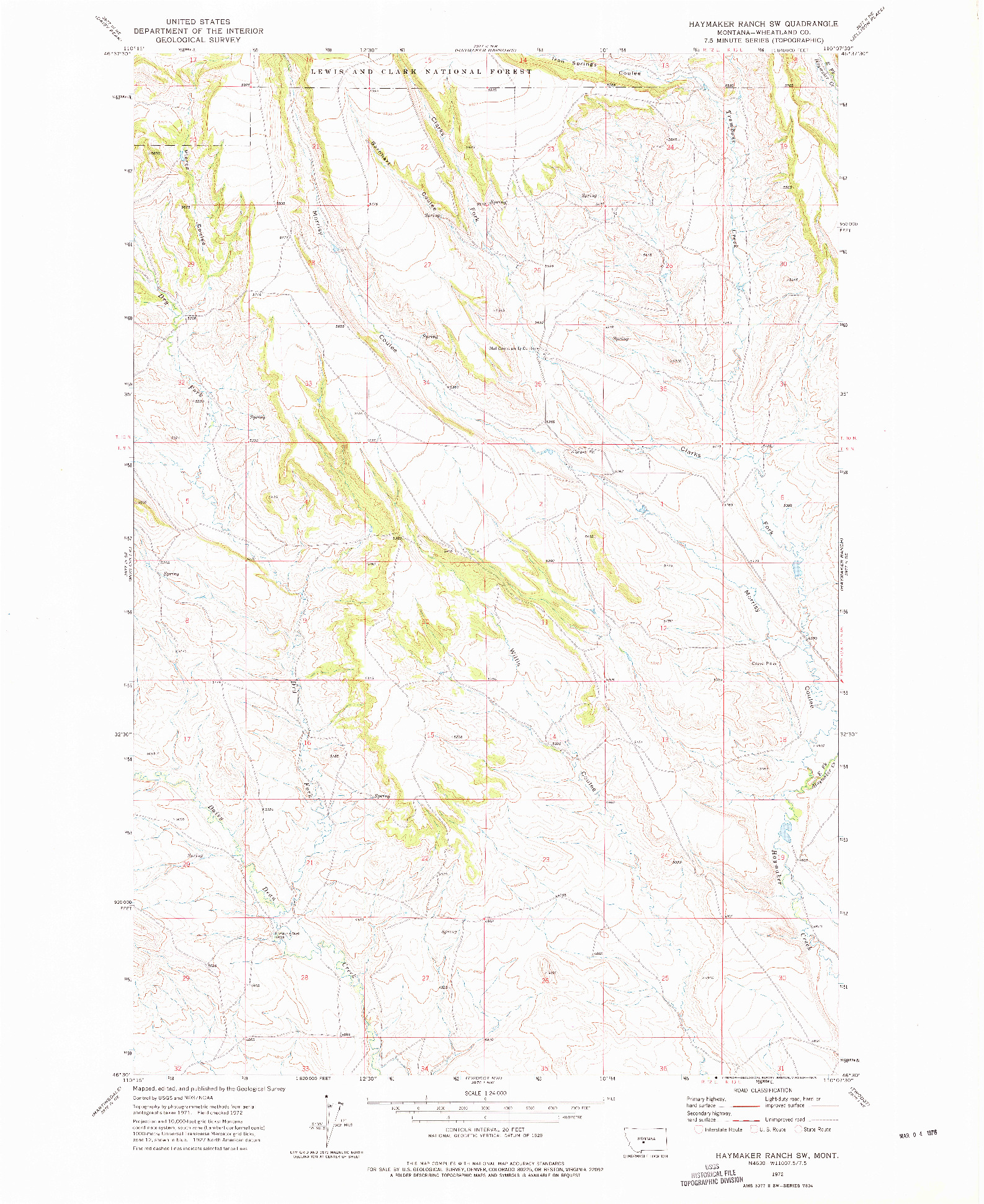 USGS 1:24000-SCALE QUADRANGLE FOR HAYMAKER RANCH SW, MT 1972