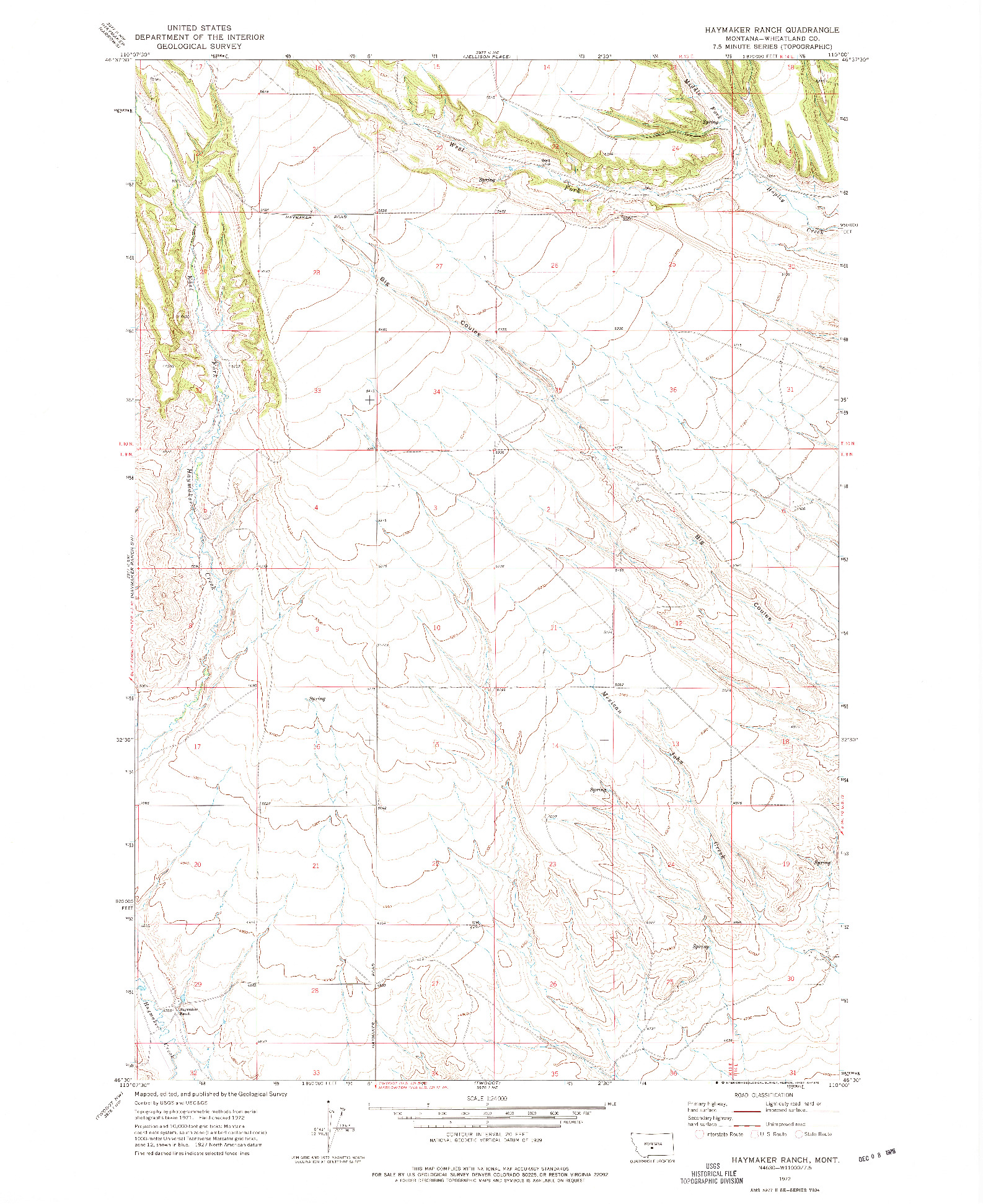 USGS 1:24000-SCALE QUADRANGLE FOR HAYMAKER RANCH, MT 1972