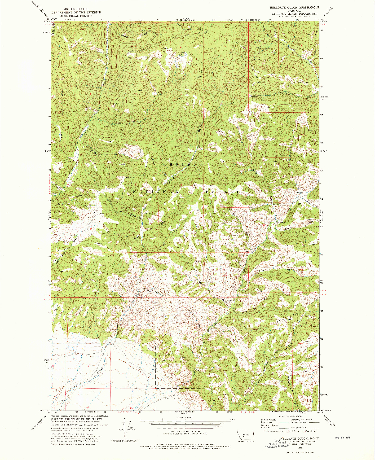 USGS 1:24000-SCALE QUADRANGLE FOR HELLGATE GULCH, MT 1972