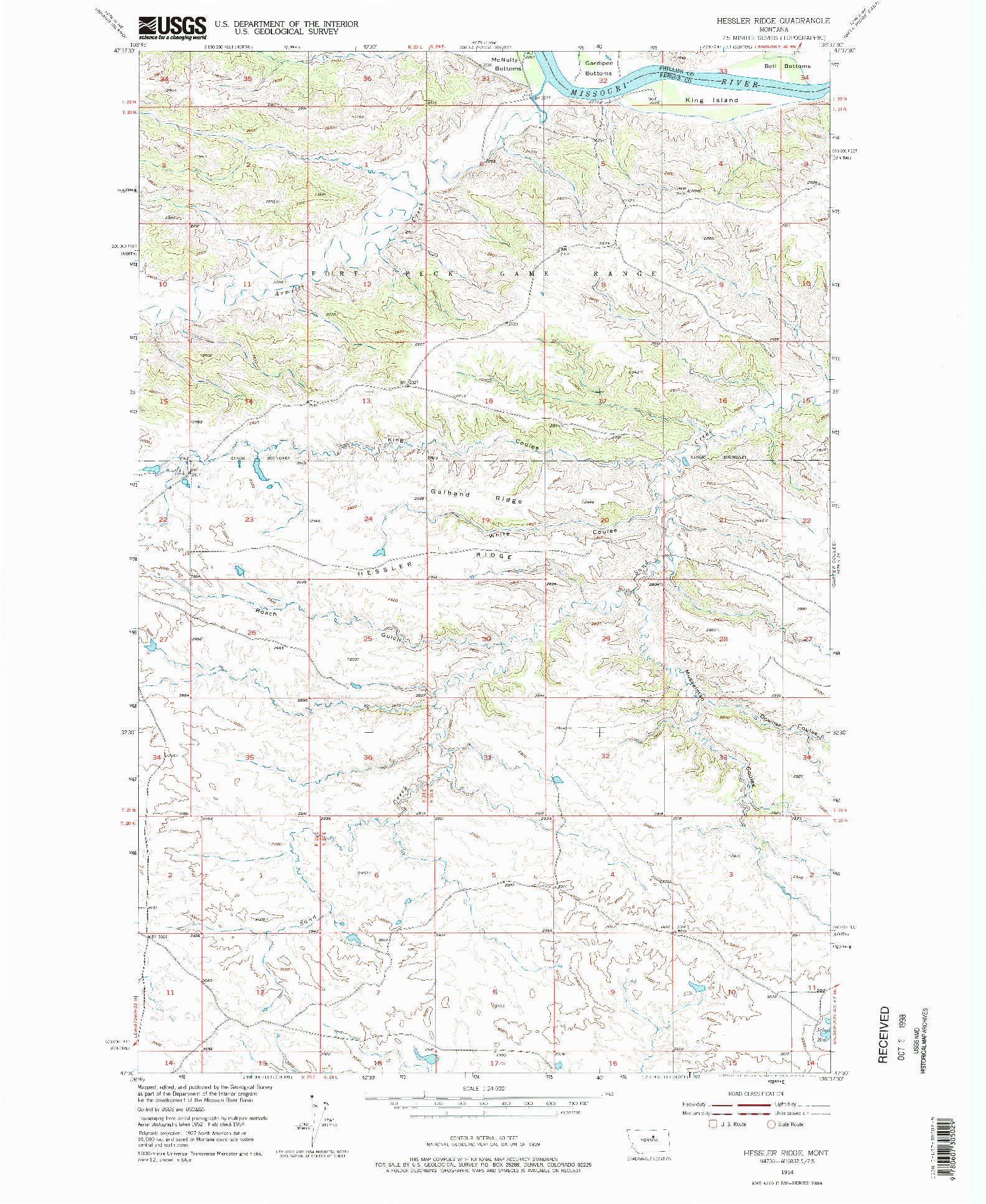 USGS 1:24000-SCALE QUADRANGLE FOR HESSLER RIDGE, MT 1954