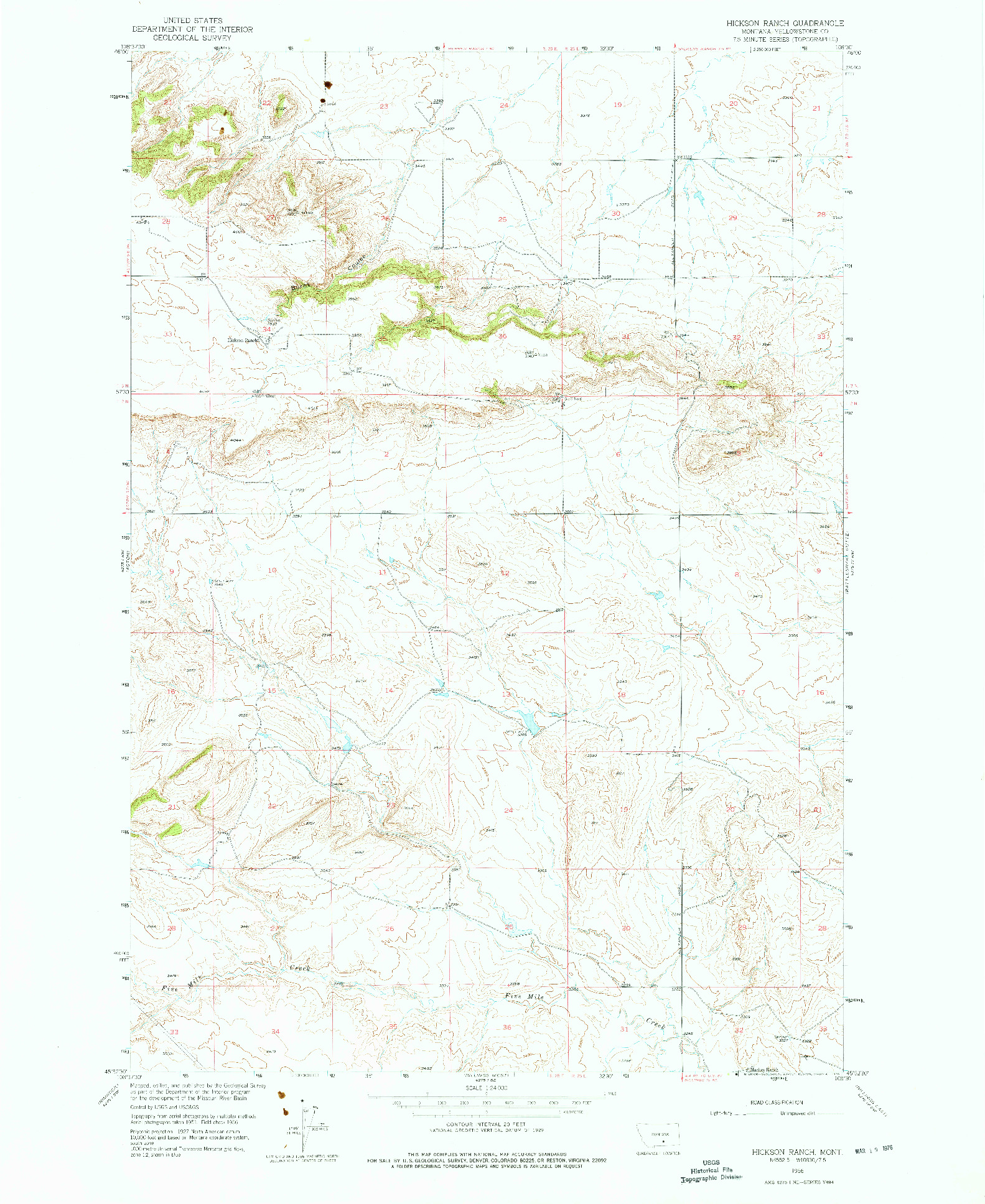 USGS 1:24000-SCALE QUADRANGLE FOR HICKSON RANCH, MT 1956