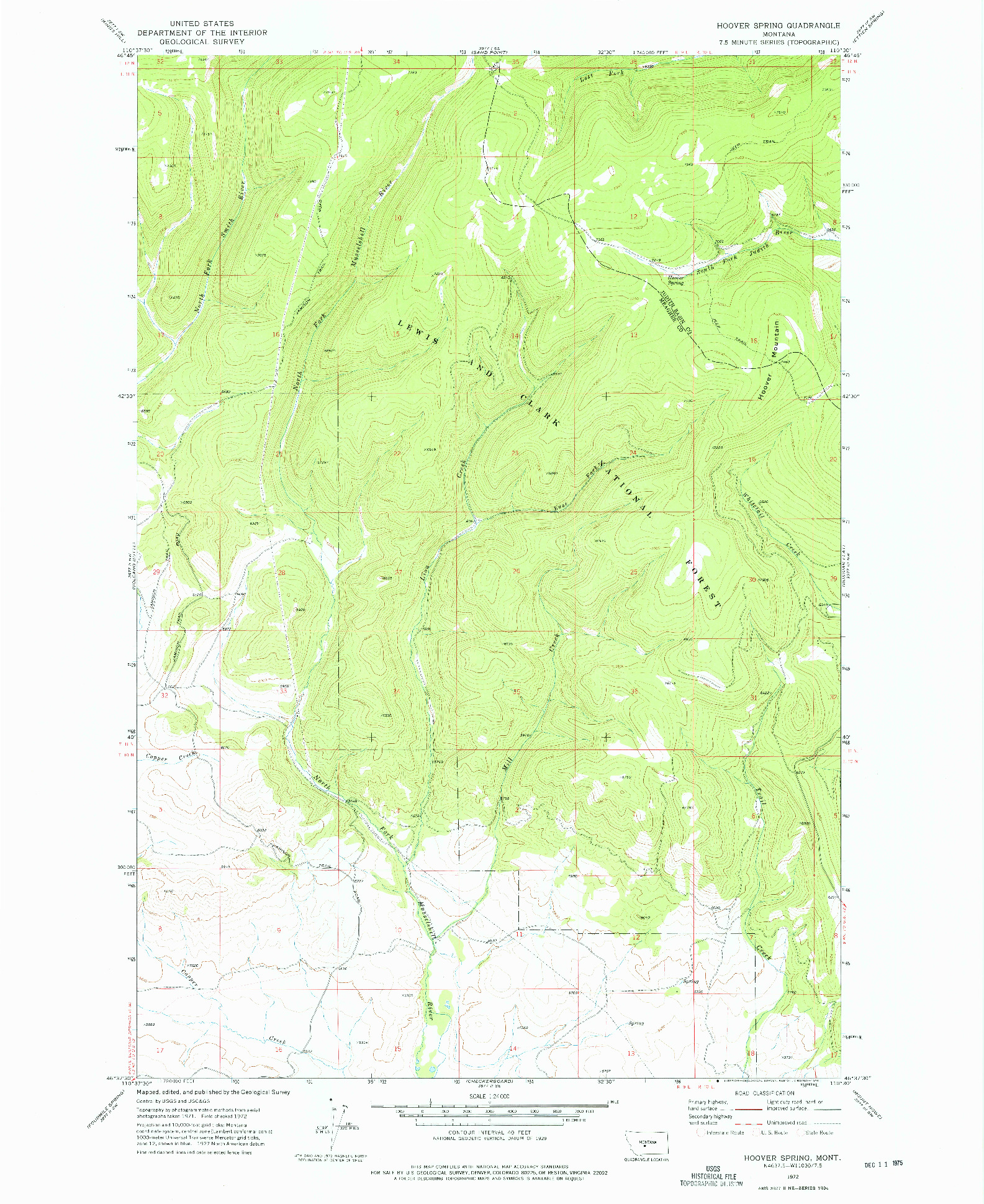 USGS 1:24000-SCALE QUADRANGLE FOR HOOVER SPRING, MT 1972