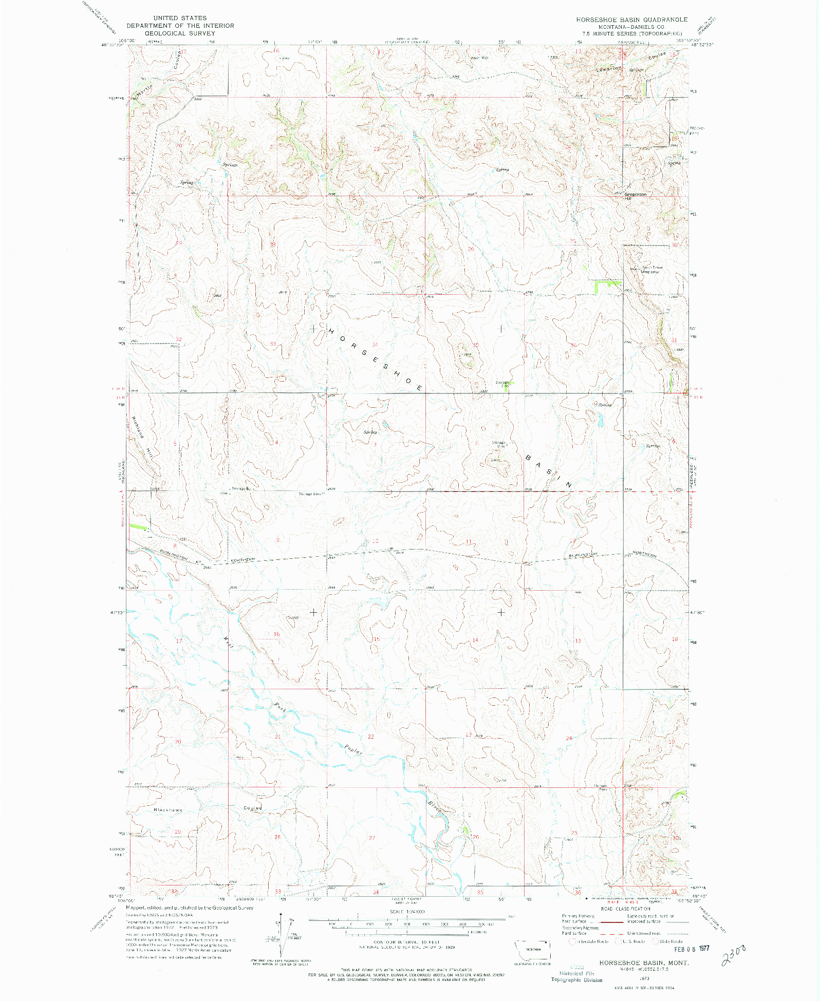 USGS 1:24000-SCALE QUADRANGLE FOR HORSESHOE BASIN, MT 1973