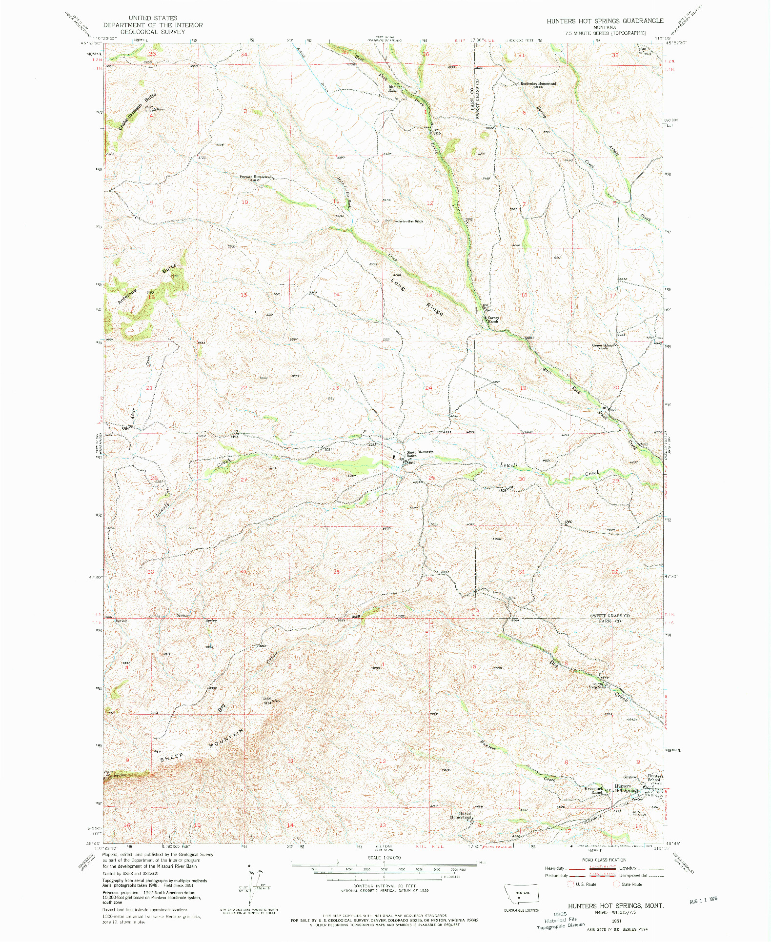 USGS 1:24000-SCALE QUADRANGLE FOR HUNTERS HOT SPRINGS, MT 1951