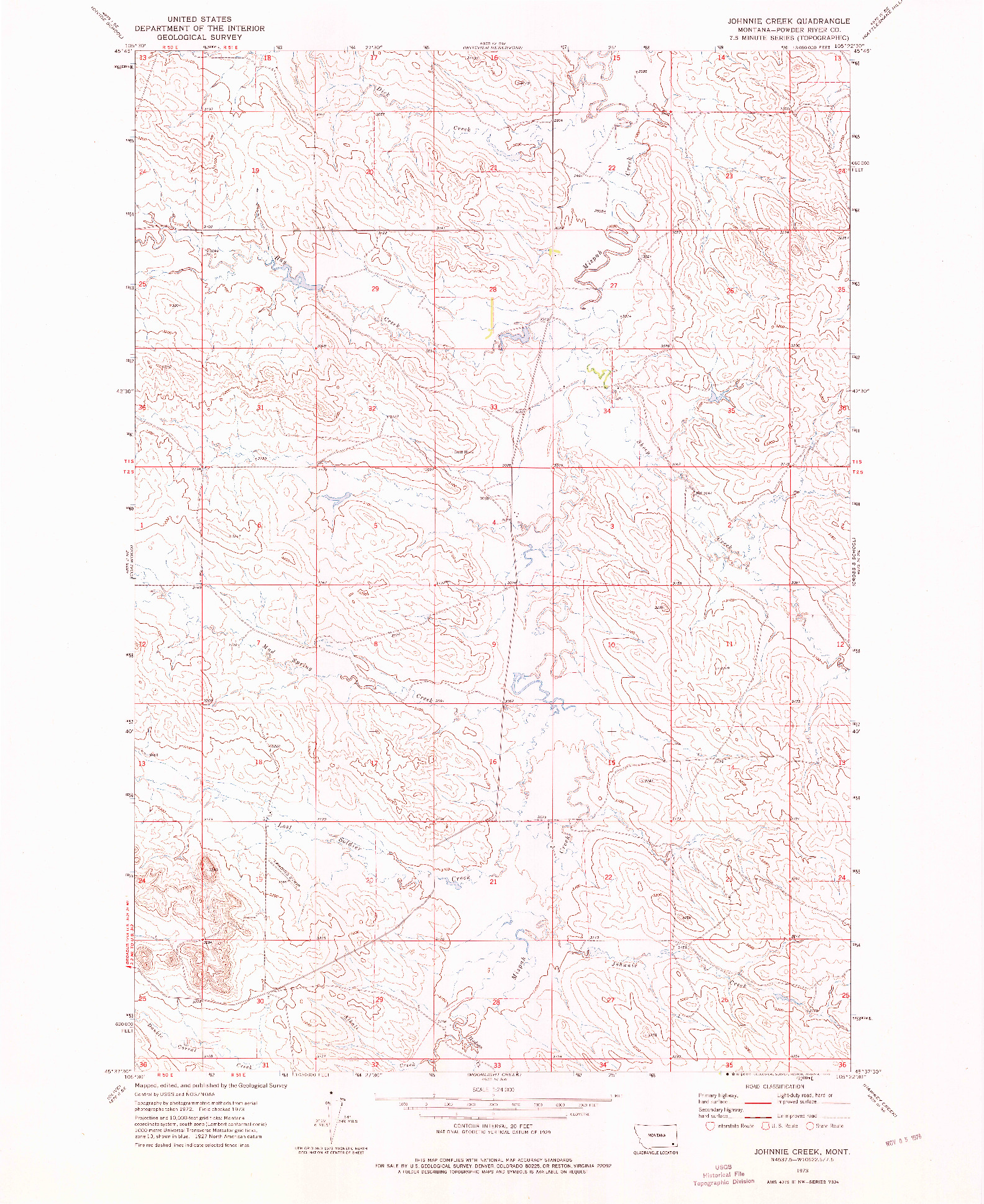 USGS 1:24000-SCALE QUADRANGLE FOR JOHNNIE CREEK, MT 1973
