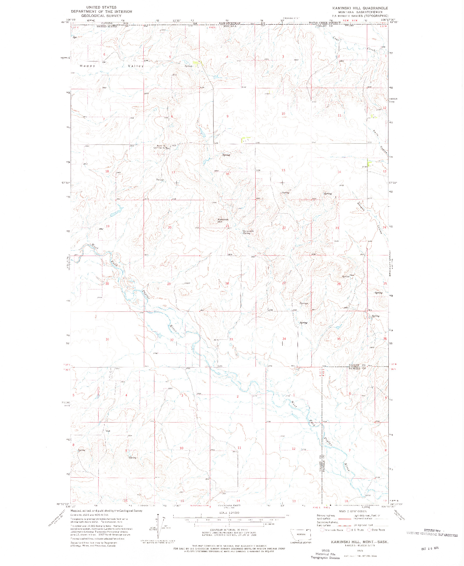 USGS 1:24000-SCALE QUADRANGLE FOR KAMINSKI HILL, MT 1973