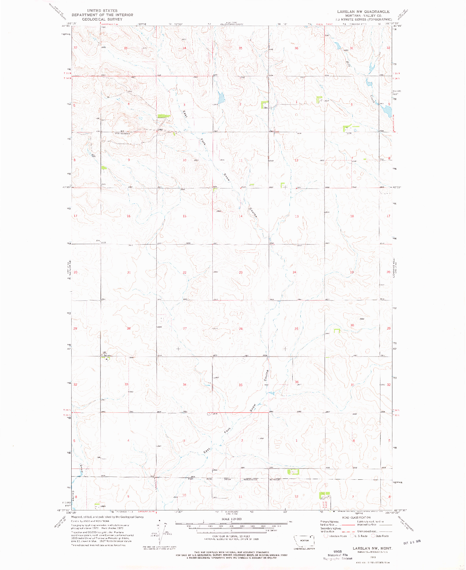 USGS 1:24000-SCALE QUADRANGLE FOR LARSLAN NW, MT 1973