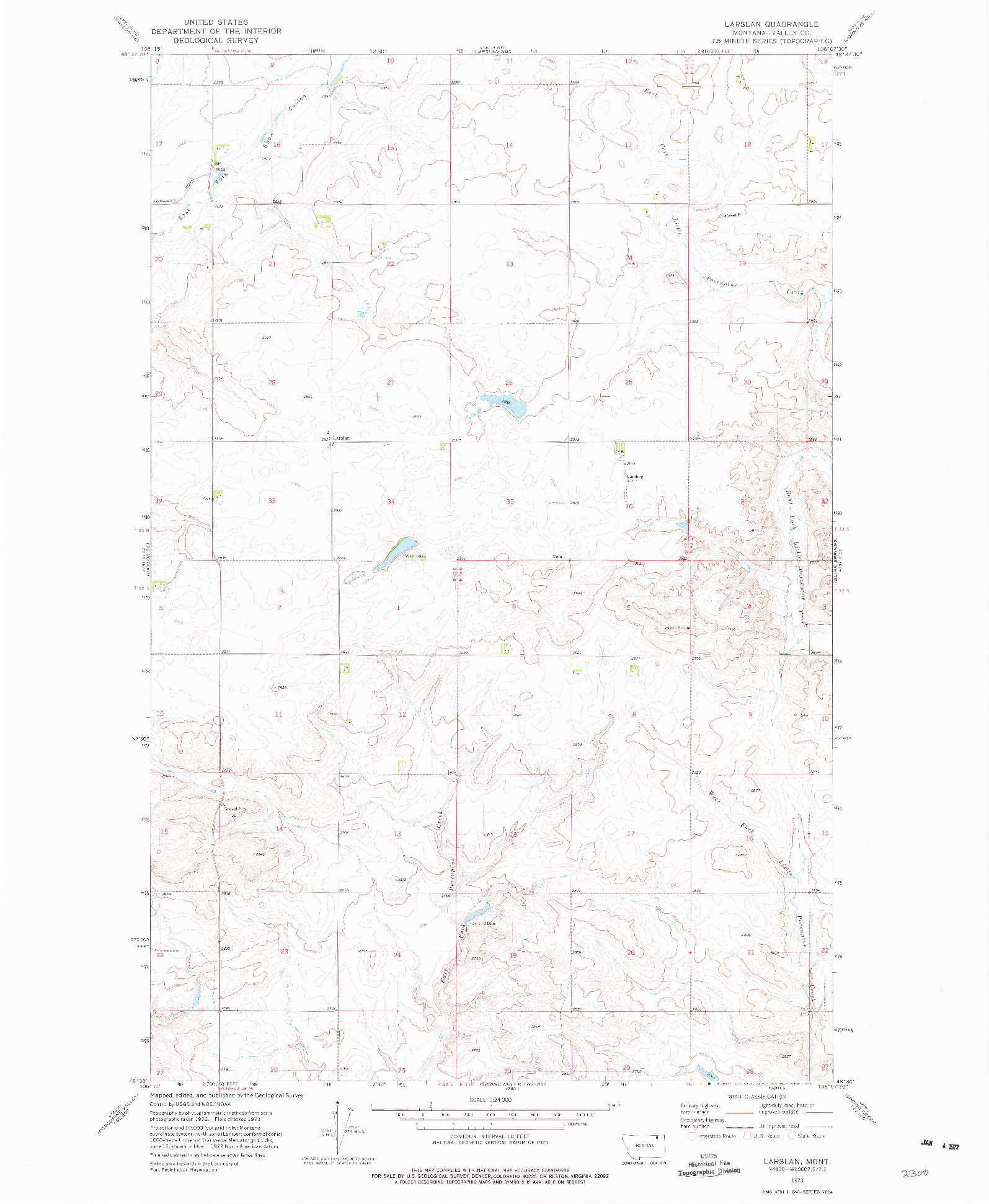 USGS 1:24000-SCALE QUADRANGLE FOR LARSLAN, MT 1973