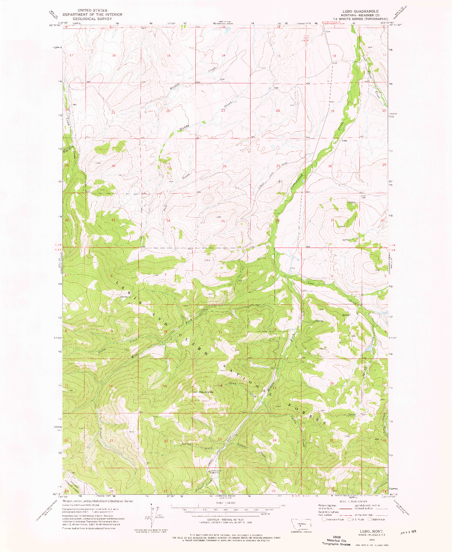 USGS 1:24000-SCALE QUADRANGLE FOR LEBO, MT 1972