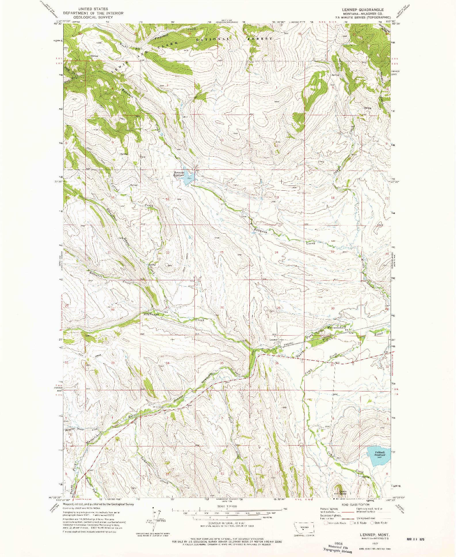 USGS 1:24000-SCALE QUADRANGLE FOR LENNEP, MT 1972