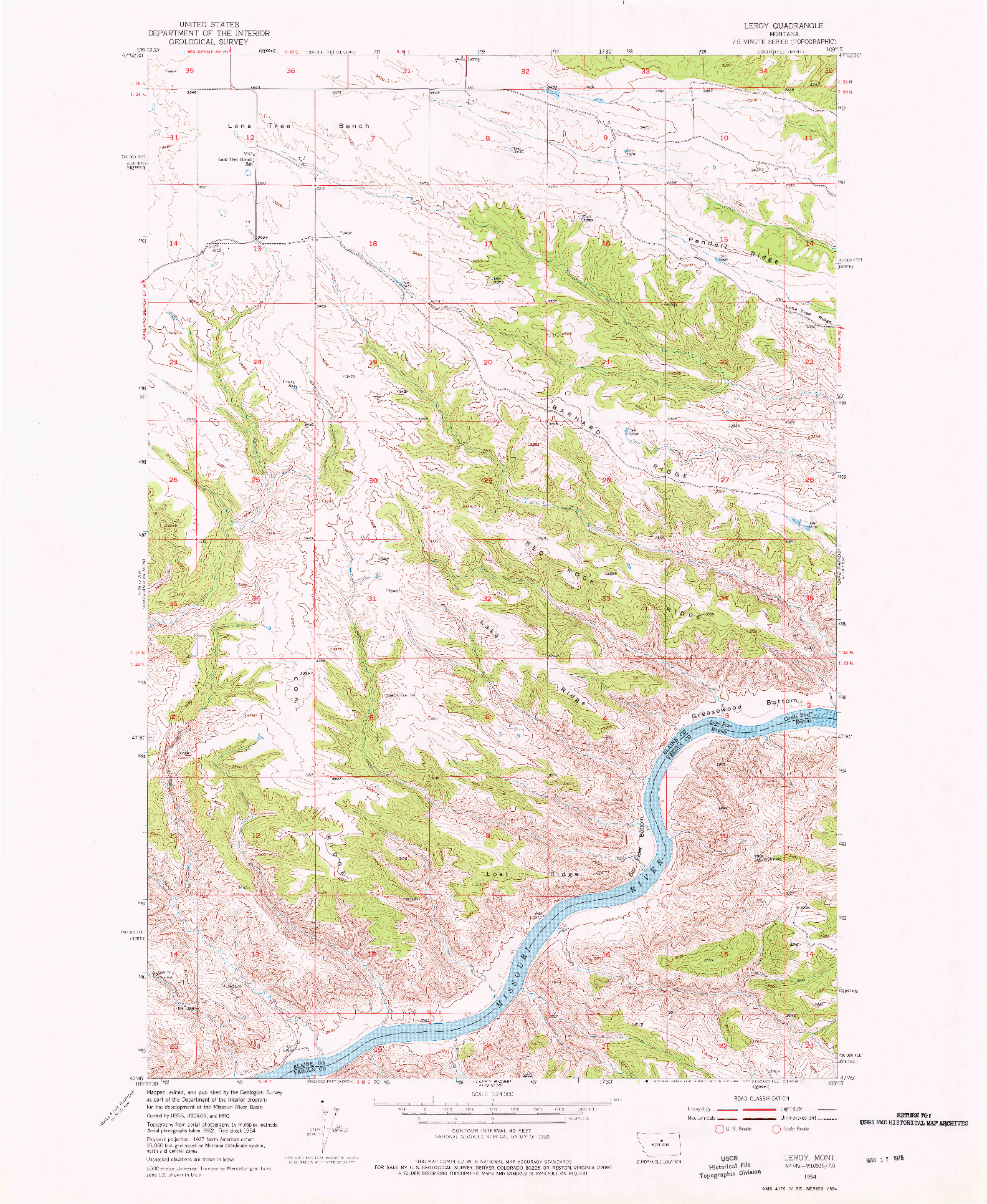 USGS 1:24000-SCALE QUADRANGLE FOR LEROY, MT 1954