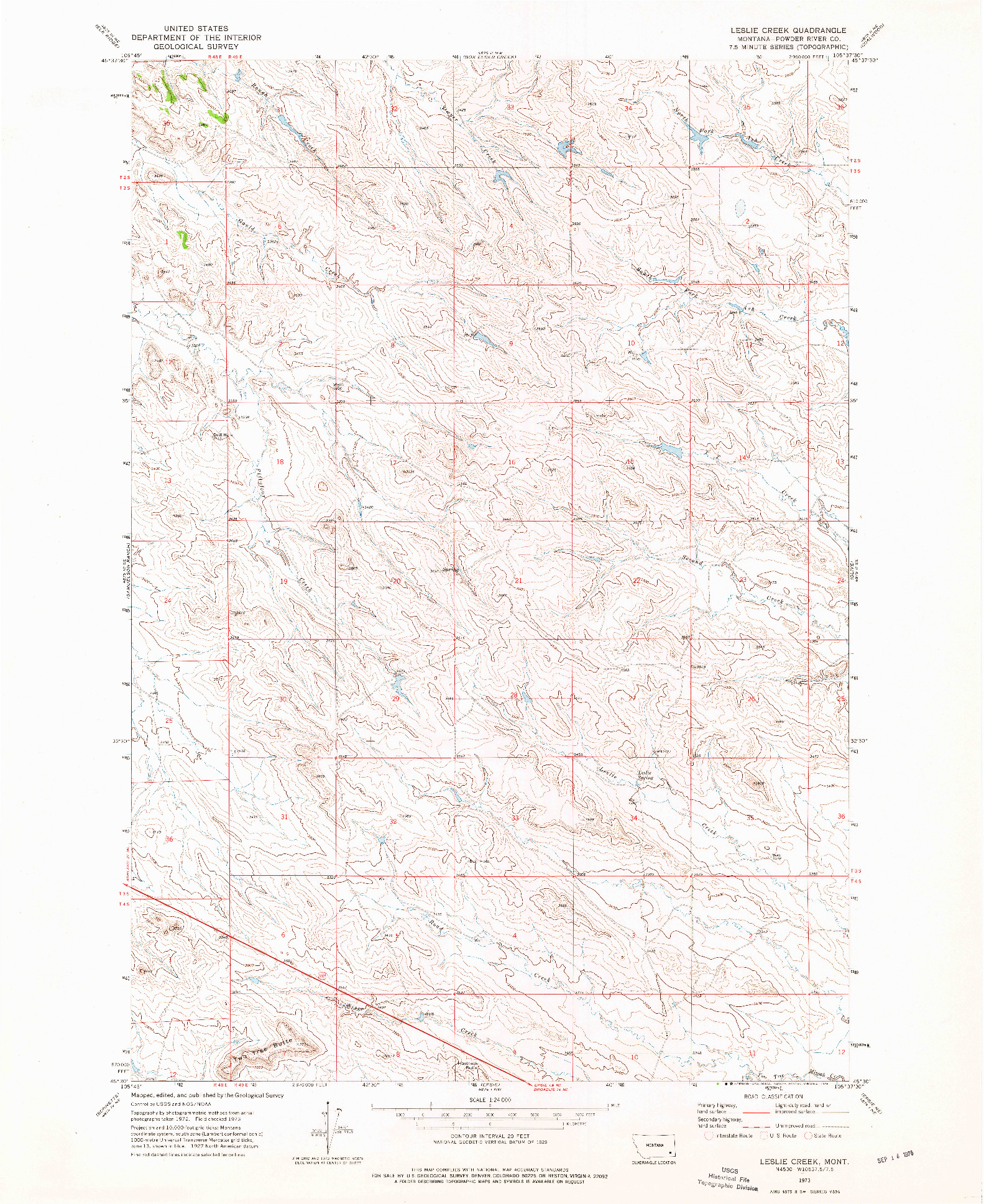 USGS 1:24000-SCALE QUADRANGLE FOR LESLIE CREEK, MT 1973