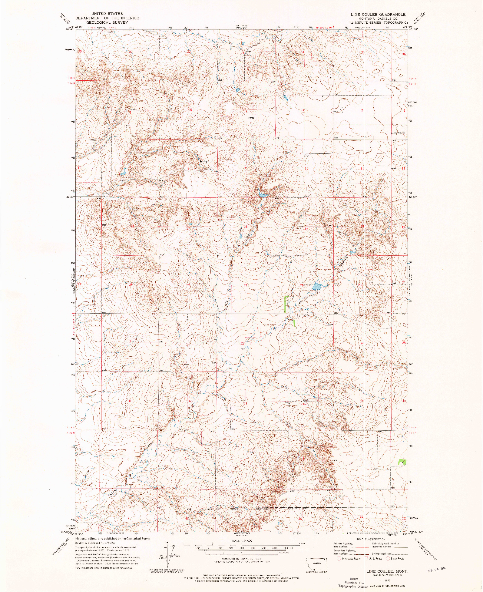 USGS 1:24000-SCALE QUADRANGLE FOR LINE COULEE, MT 1973