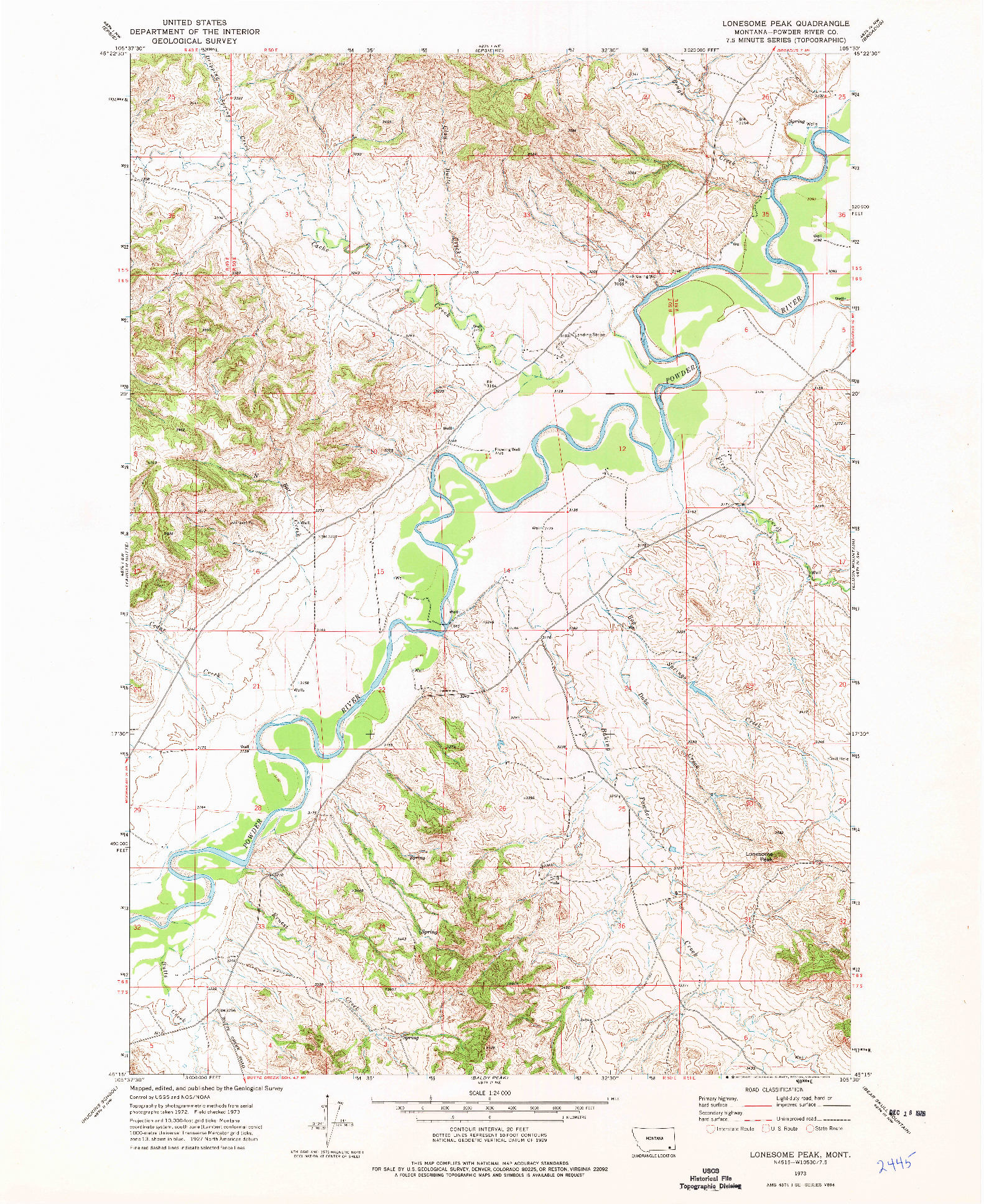 USGS 1:24000-SCALE QUADRANGLE FOR LONESOME PEAK, MT 1973