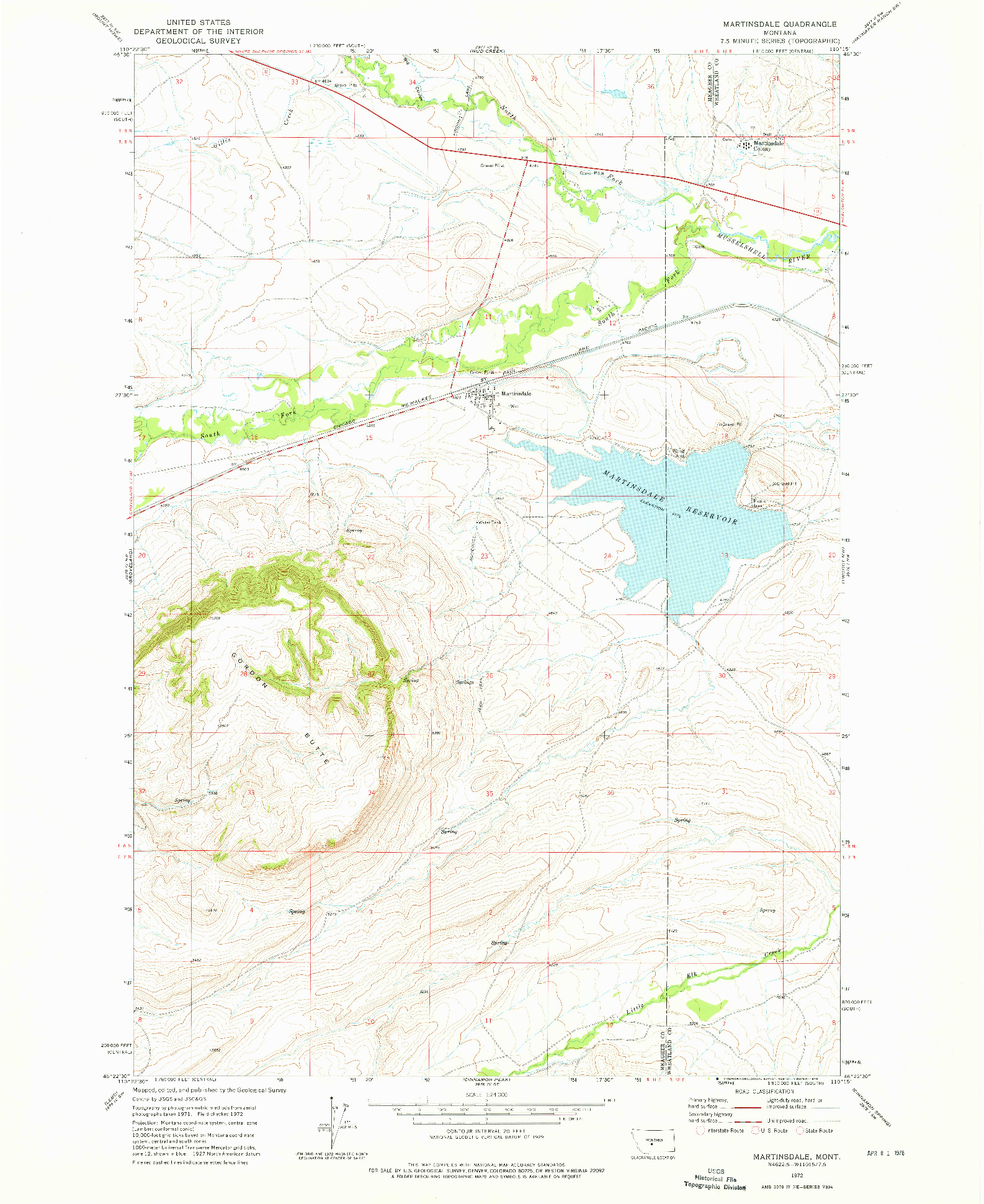 USGS 1:24000-SCALE QUADRANGLE FOR MARTINSDALE, MT 1972