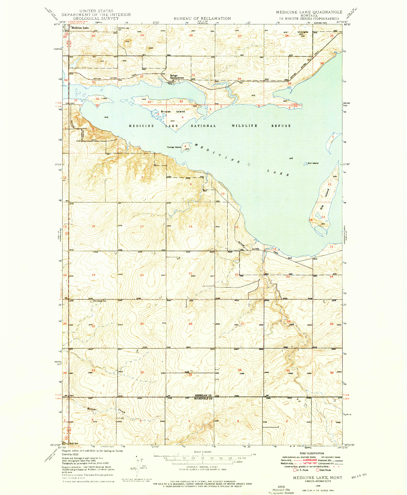 USGS 1:24000-SCALE QUADRANGLE FOR MEDICINE LAKE, MT 1948