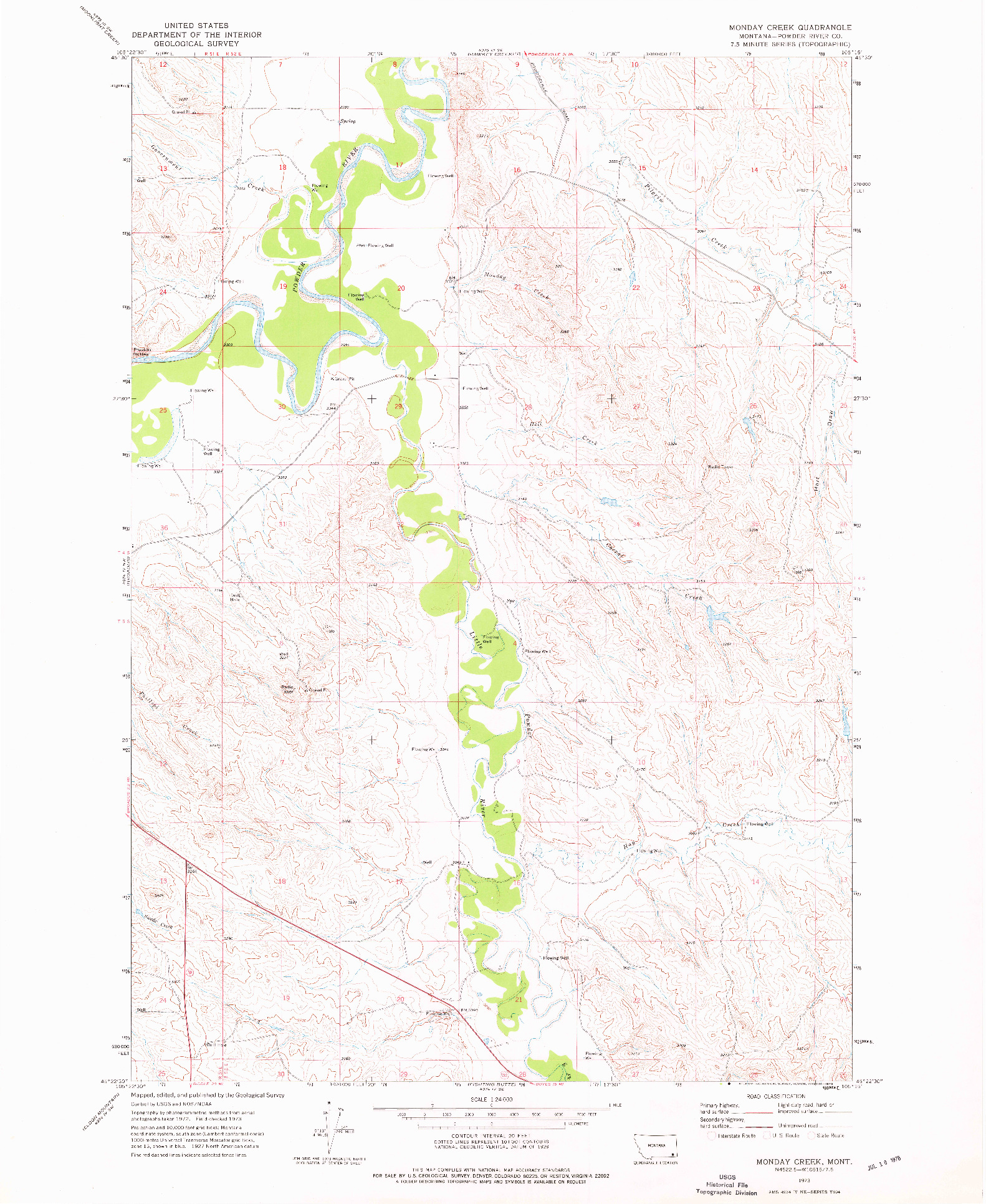 USGS 1:24000-SCALE QUADRANGLE FOR MONDAY CREEK, MT 1973