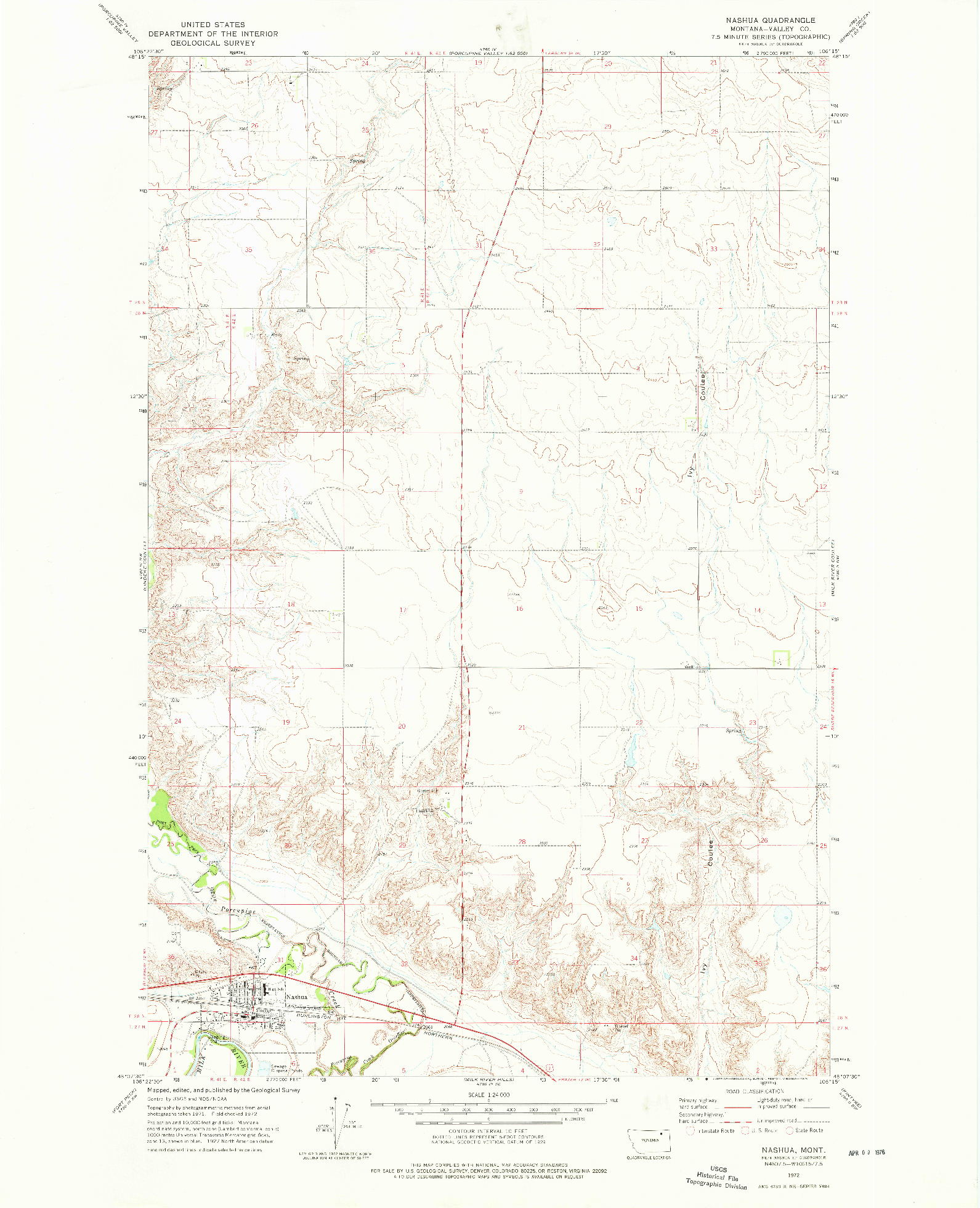 USGS 1:24000-SCALE QUADRANGLE FOR NASHUA, MT 1972