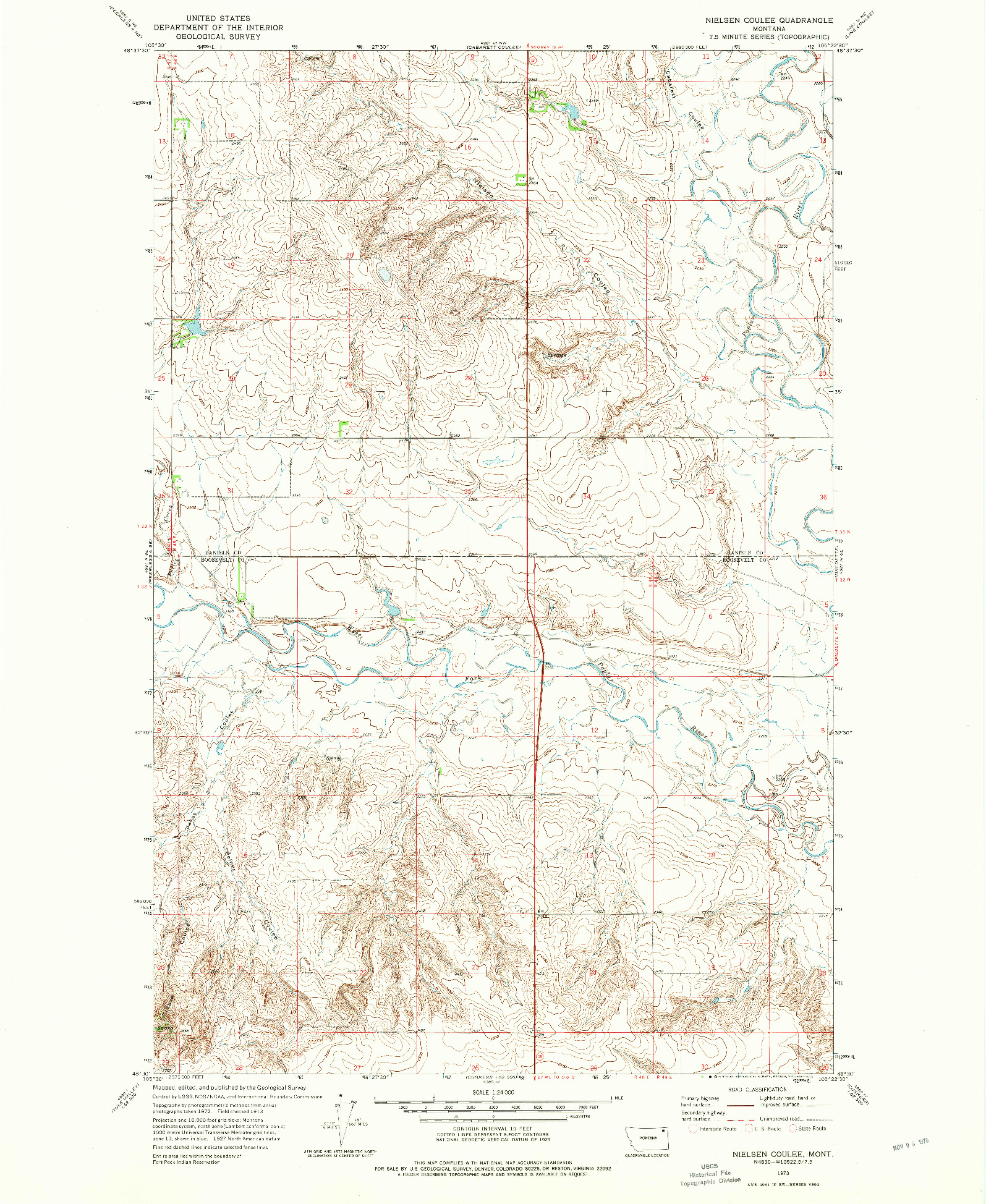 USGS 1:24000-SCALE QUADRANGLE FOR NIELSEN COULEE, MT 1973