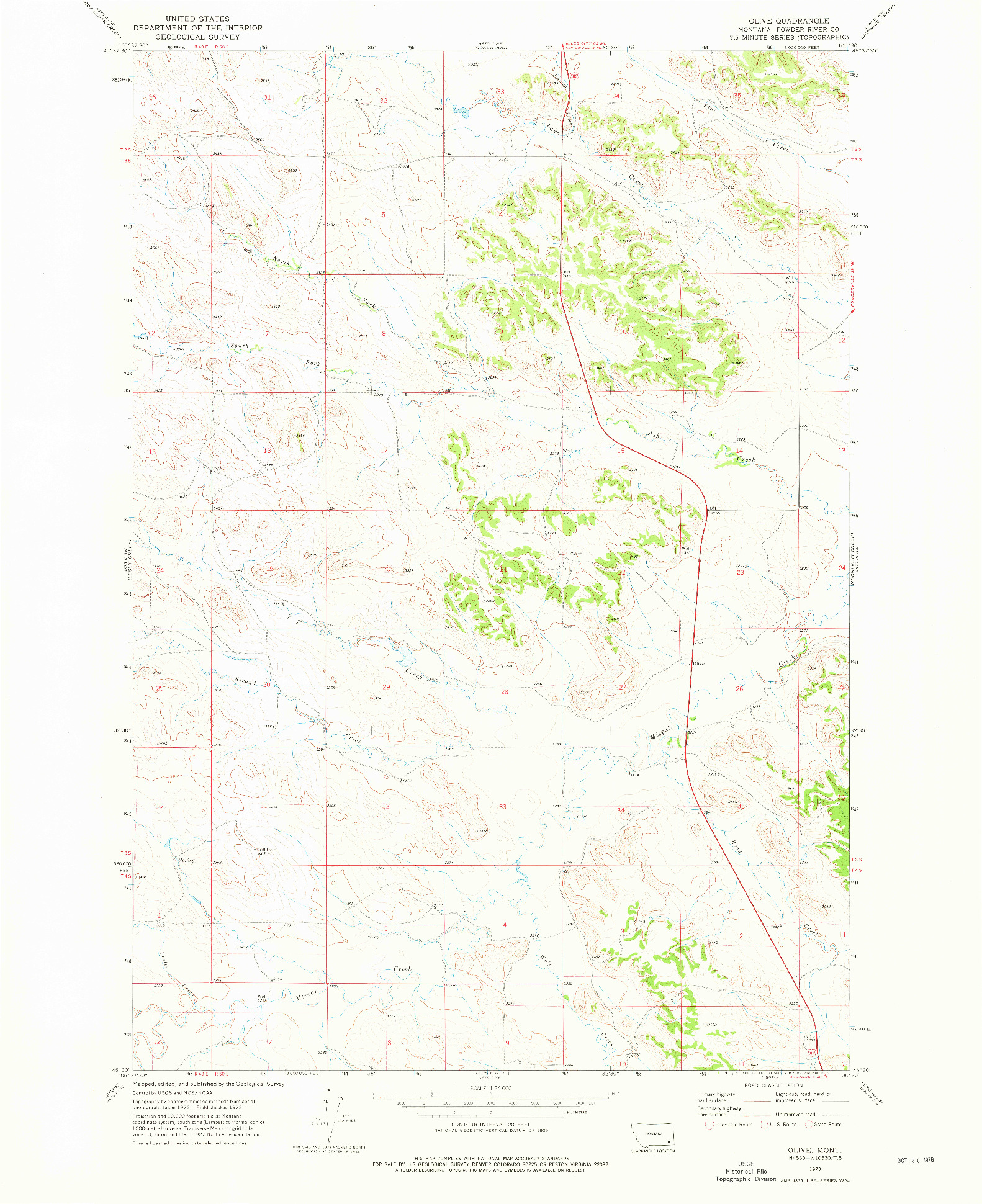 USGS 1:24000-SCALE QUADRANGLE FOR OLIVE, MT 1973