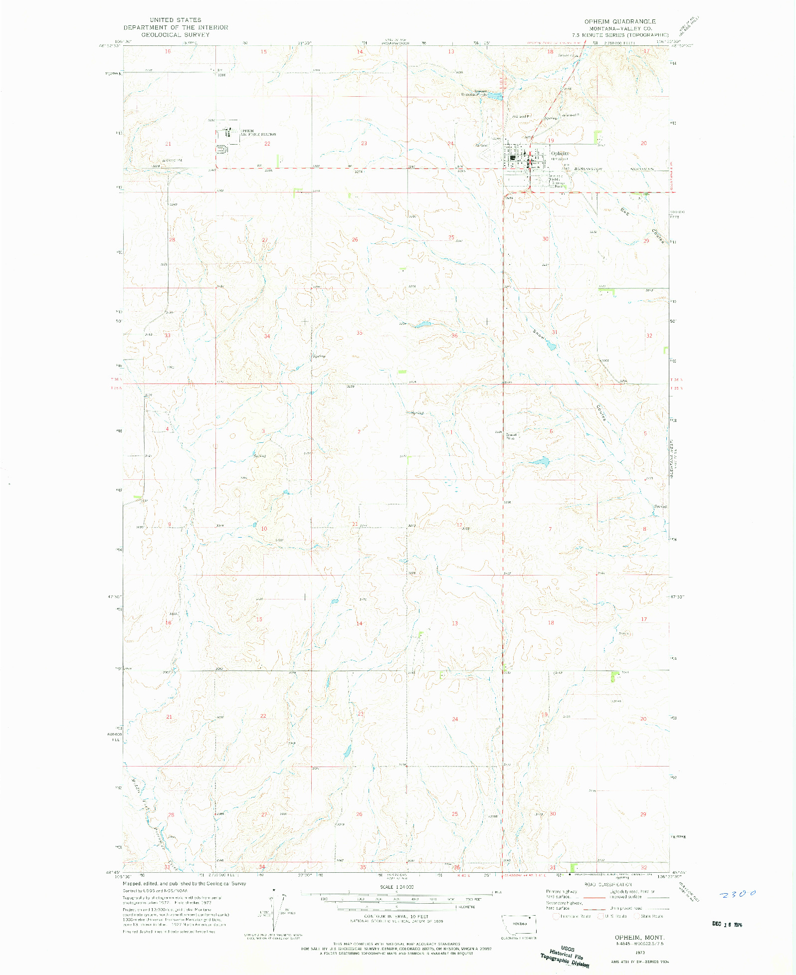 USGS 1:24000-SCALE QUADRANGLE FOR OPHEIM, MT 1973