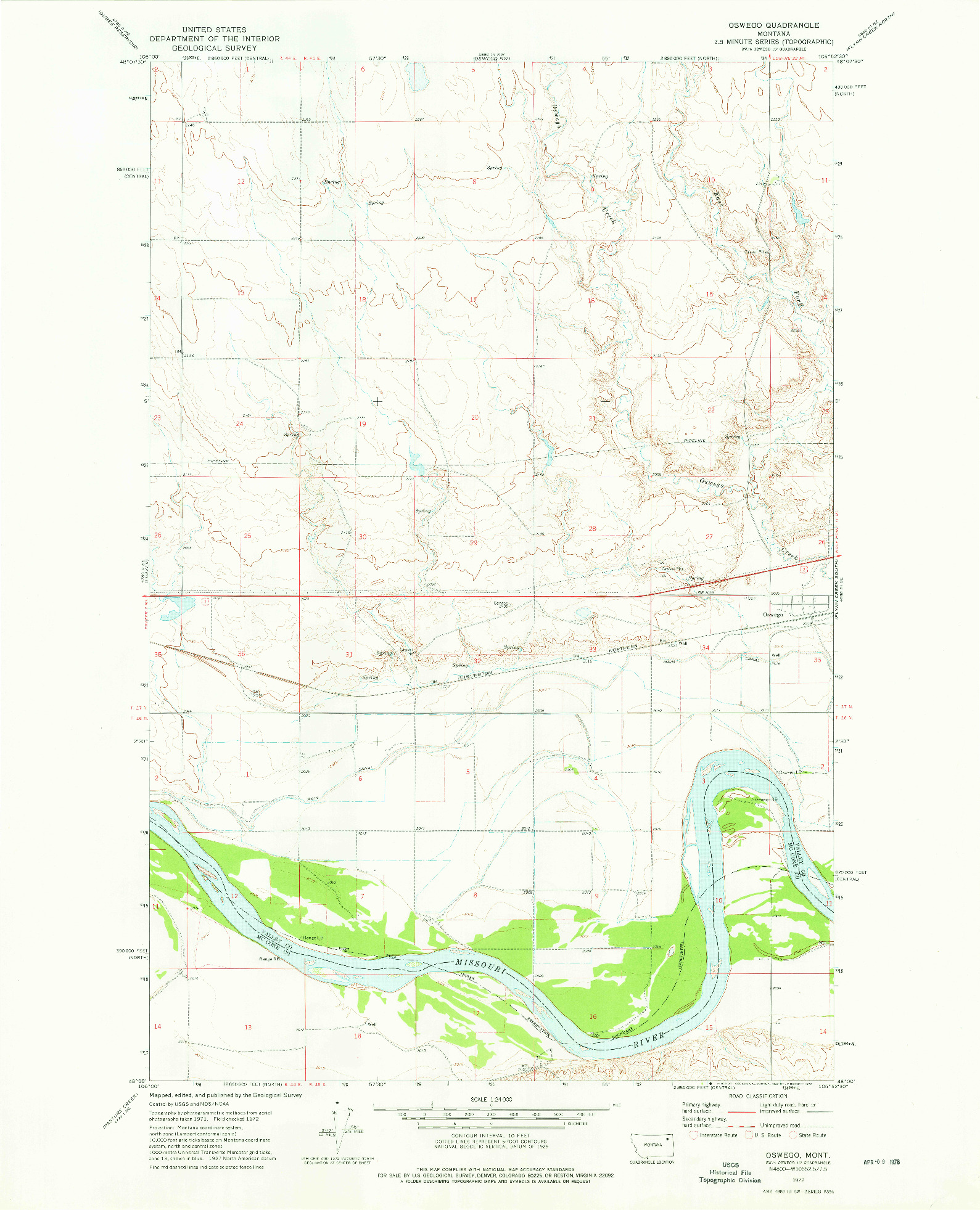 USGS 1:24000-SCALE QUADRANGLE FOR OSWEGO, MT 1972