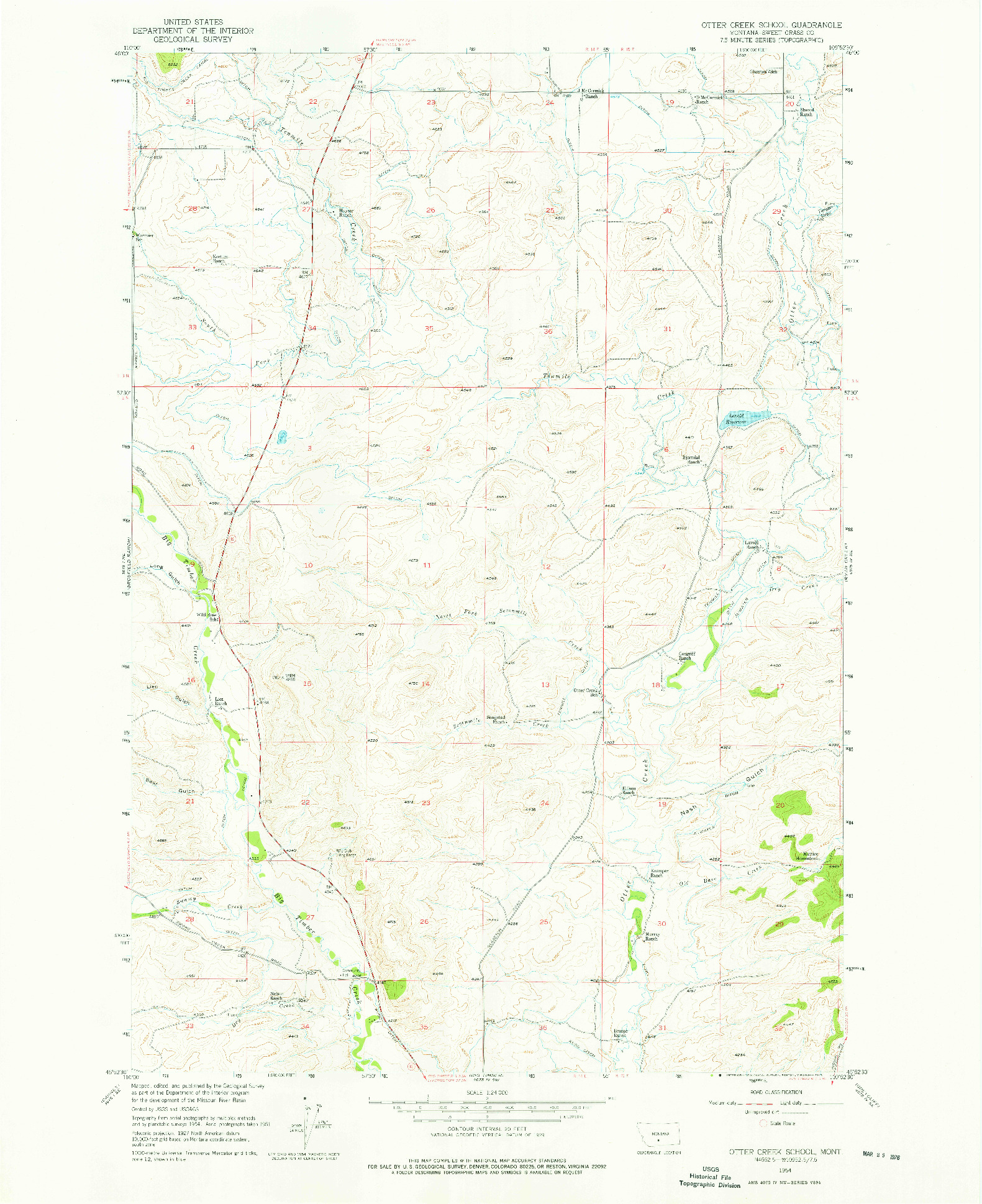 USGS 1:24000-SCALE QUADRANGLE FOR OTTER CREEK SCHOOL, MT 1954