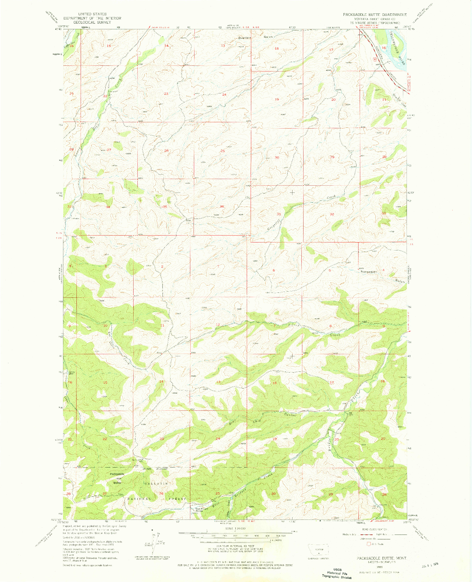 USGS 1:24000-SCALE QUADRANGLE FOR PACKSADDLE BUTTE, MT 1955