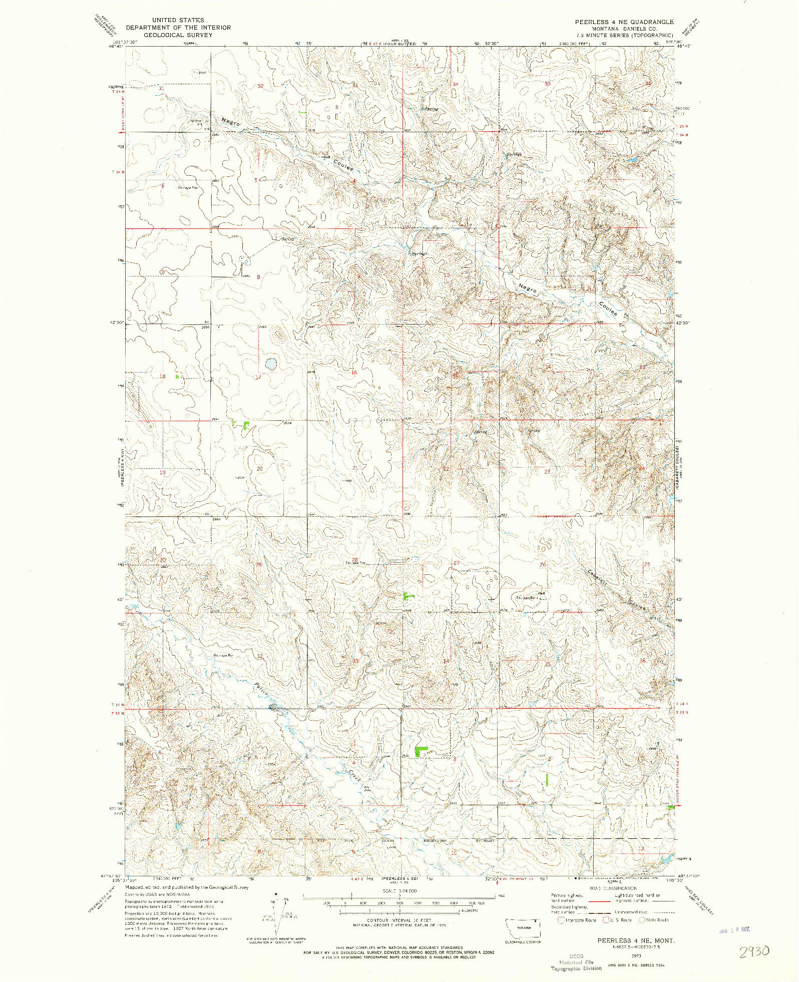 USGS 1:24000-SCALE QUADRANGLE FOR PEERLESS 4 NE, MT 1973