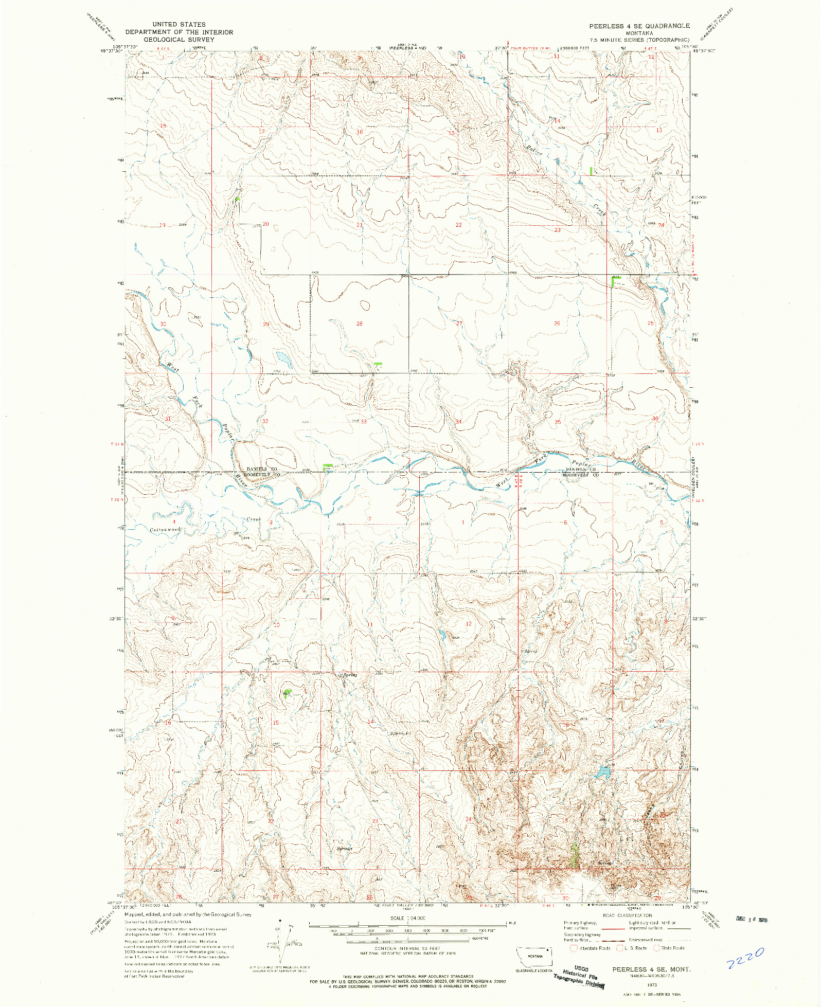 USGS 1:24000-SCALE QUADRANGLE FOR PEERLESS 4 SE, MT 1973