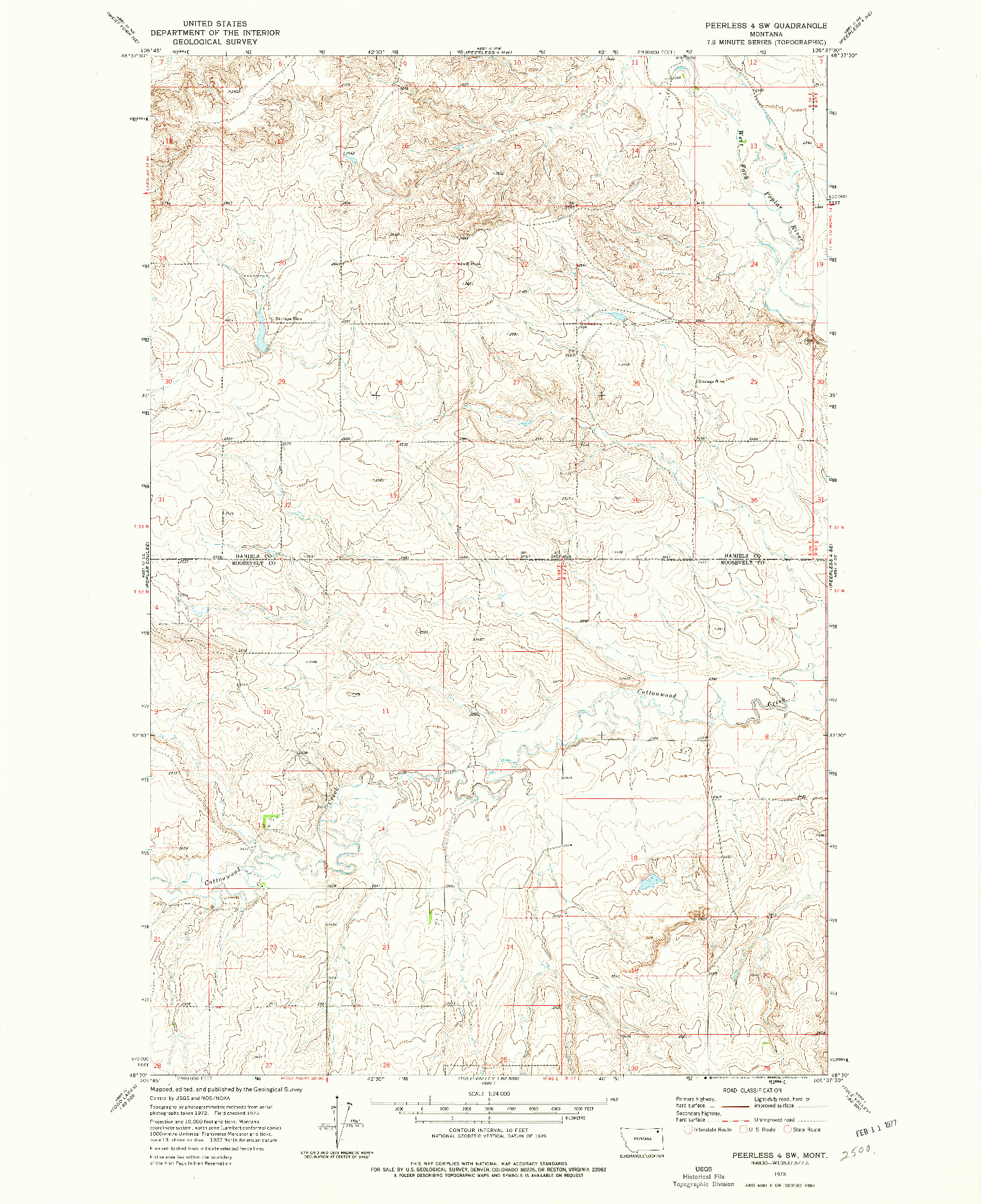 USGS 1:24000-SCALE QUADRANGLE FOR PEERLESS 4 SW, MT 1973