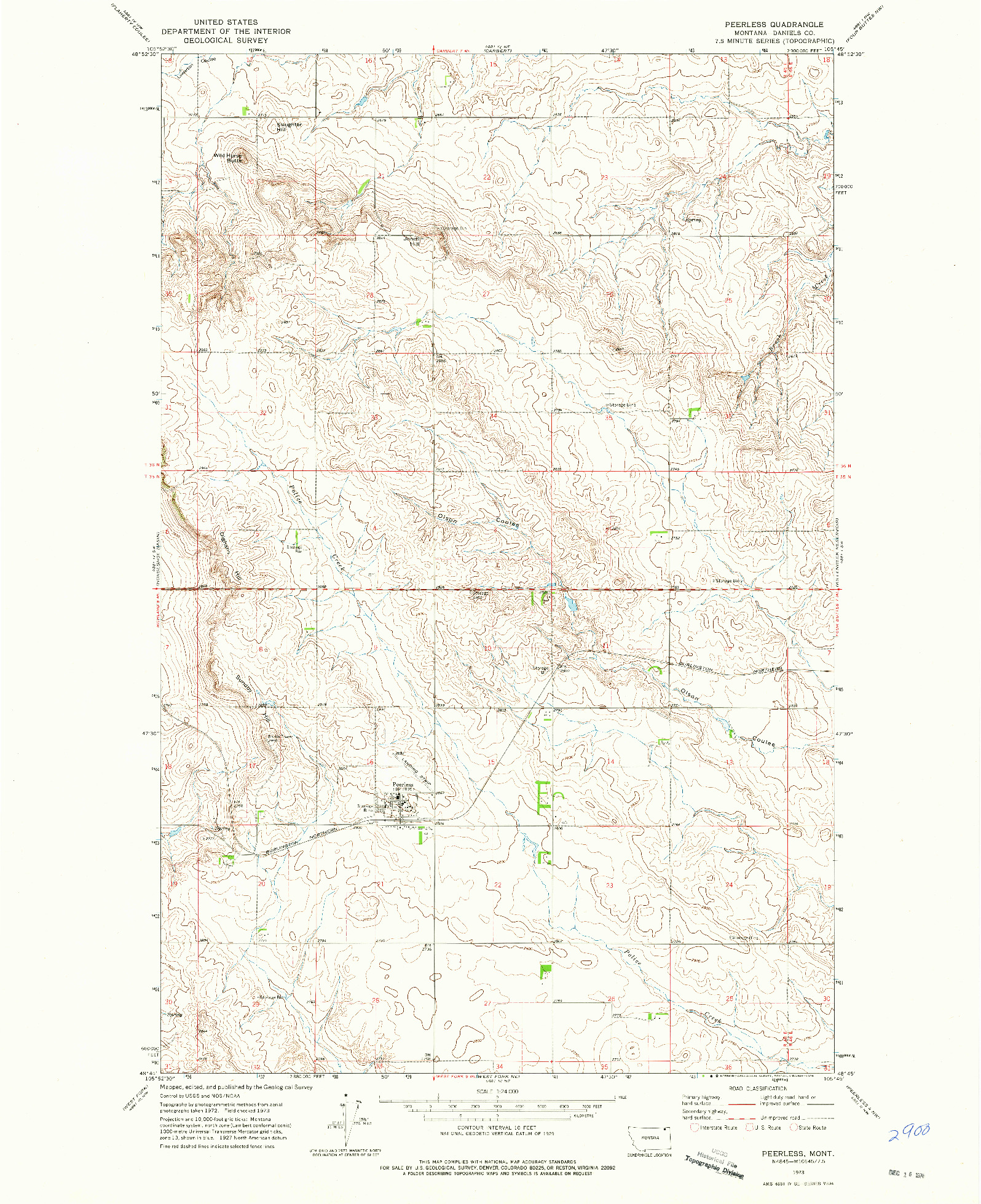 USGS 1:24000-SCALE QUADRANGLE FOR PEERLESS, MT 1973