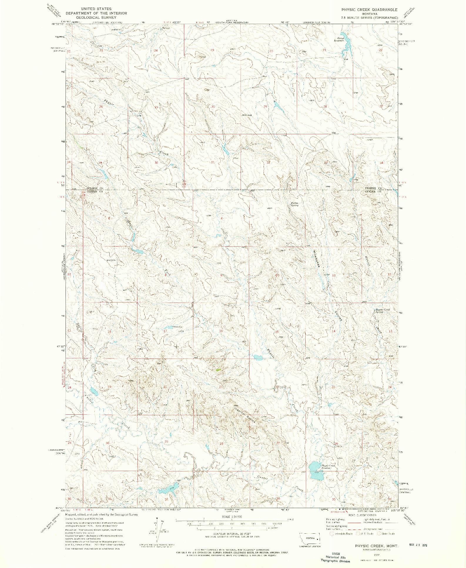 USGS 1:24000-SCALE QUADRANGLE FOR PHYSIC CREEK, MT 1972