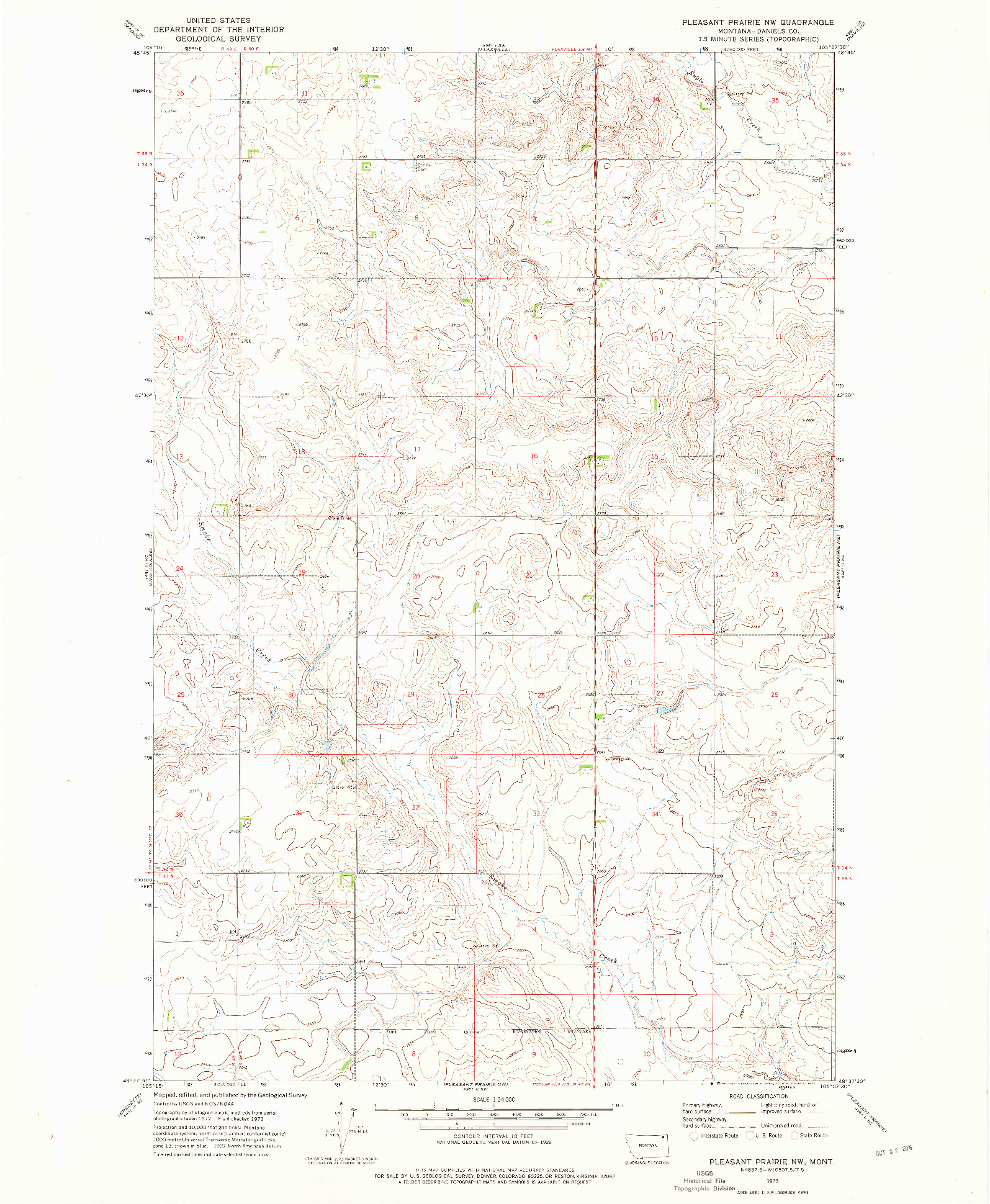 USGS 1:24000-SCALE QUADRANGLE FOR PLEASANT PRAIRIE NW, MT 1973