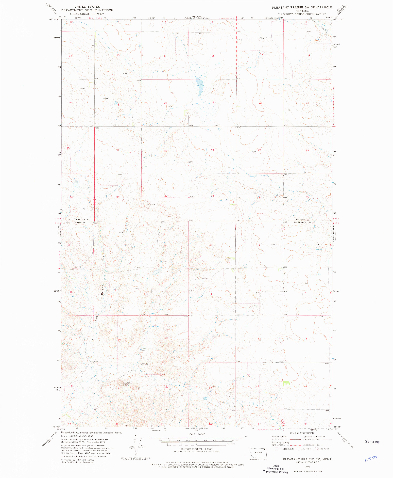 USGS 1:24000-SCALE QUADRANGLE FOR PLEASANT PRAIRIE SW, MT 1973
