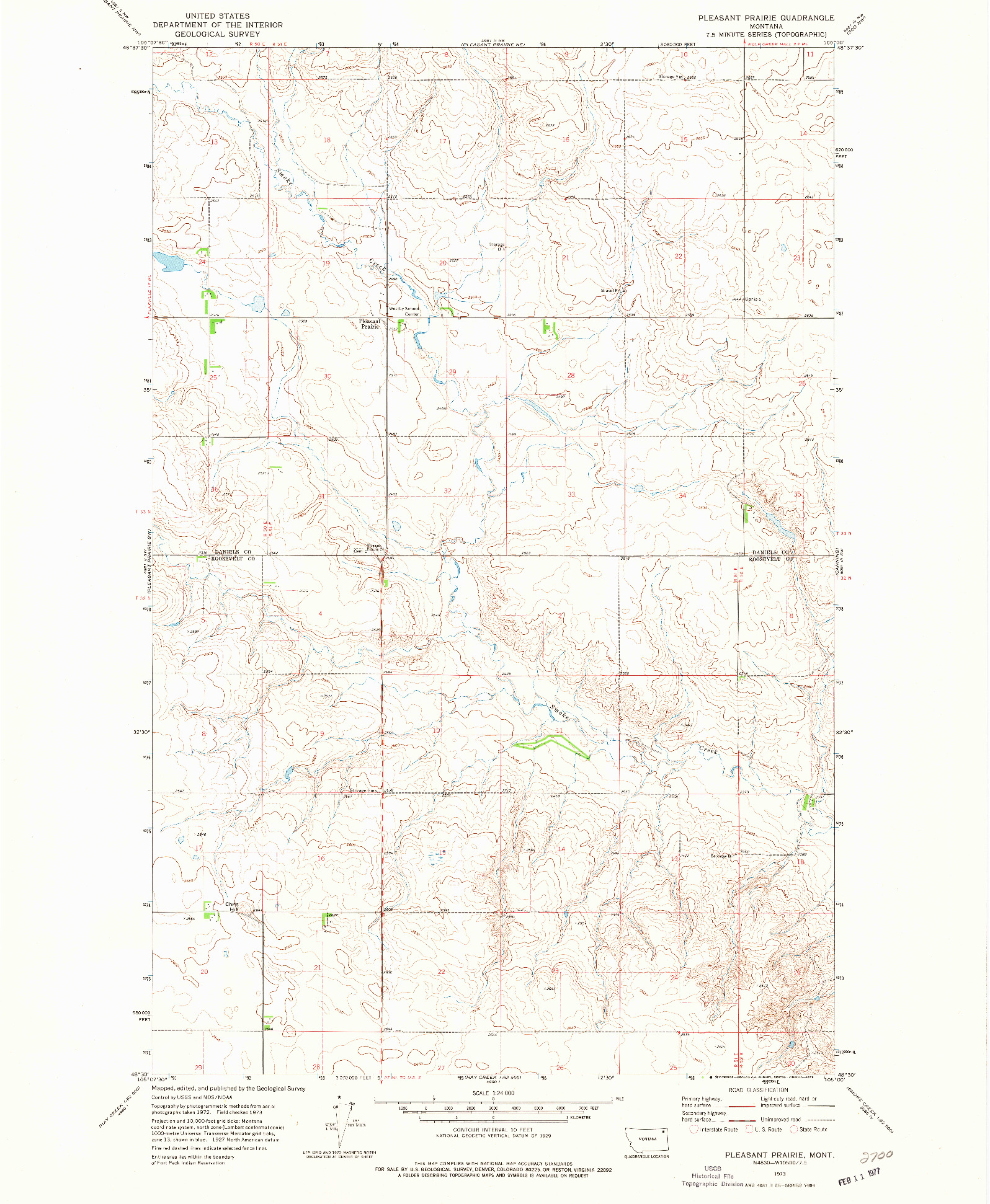 USGS 1:24000-SCALE QUADRANGLE FOR PLEASANT PRAIRIE, MT 1973