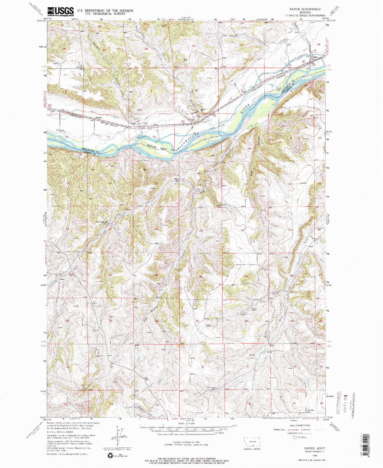 USGS 1:24000-SCALE QUADRANGLE FOR RAPIDS, MT 1956