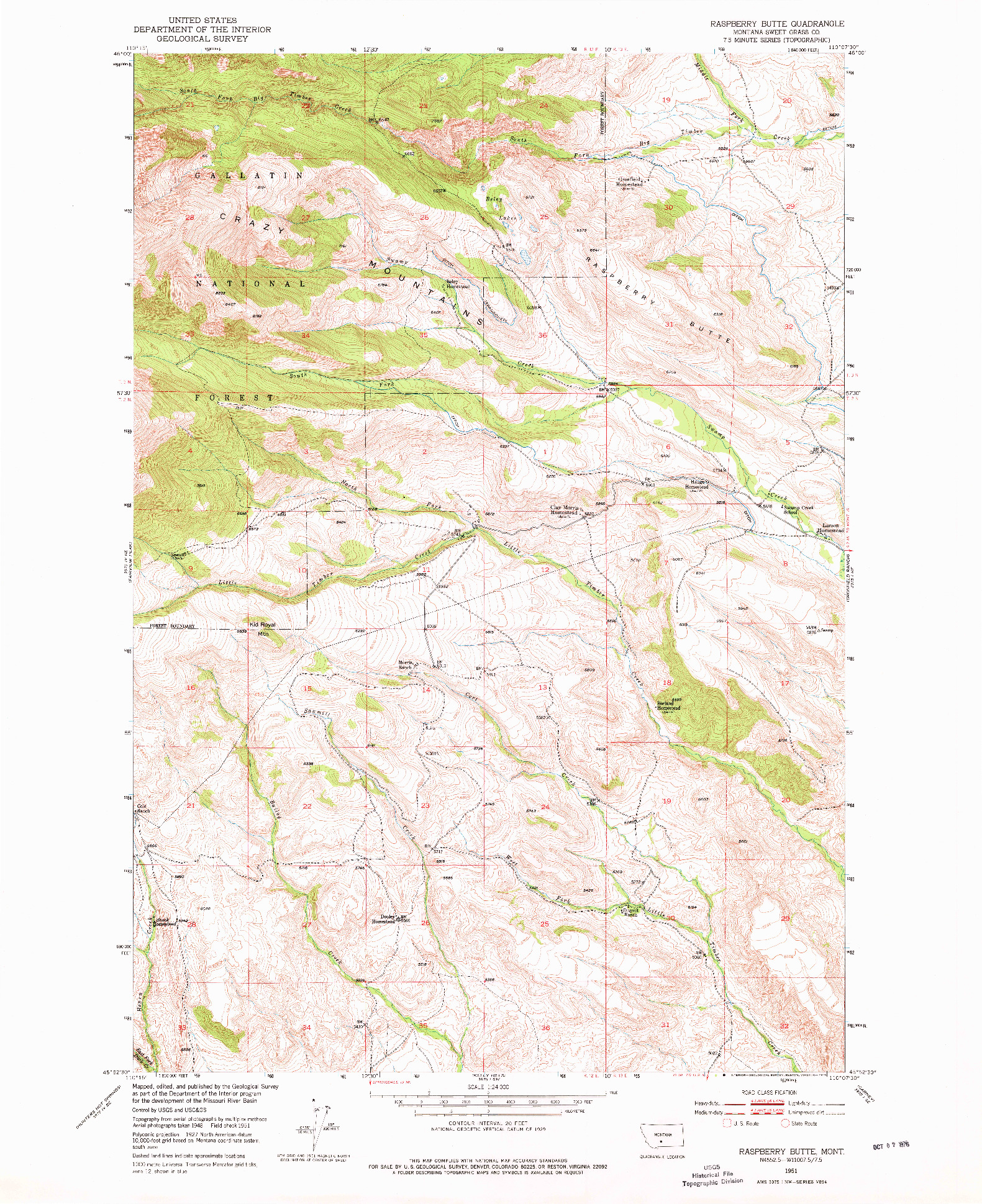 USGS 1:24000-SCALE QUADRANGLE FOR RASPBERRY BUTTE, MT 1951