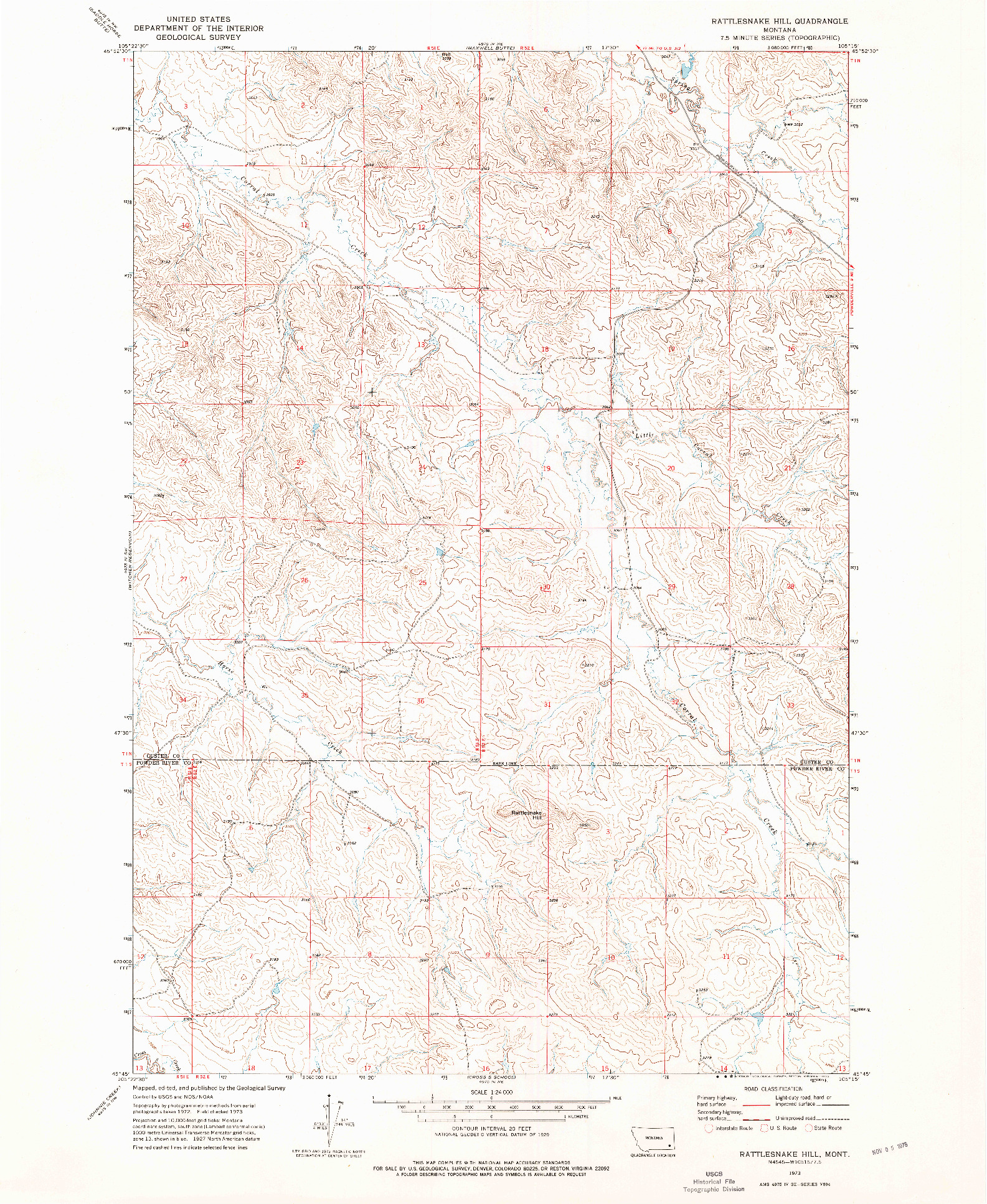 USGS 1:24000-SCALE QUADRANGLE FOR RATTLESNAKE HILL, MT 1973