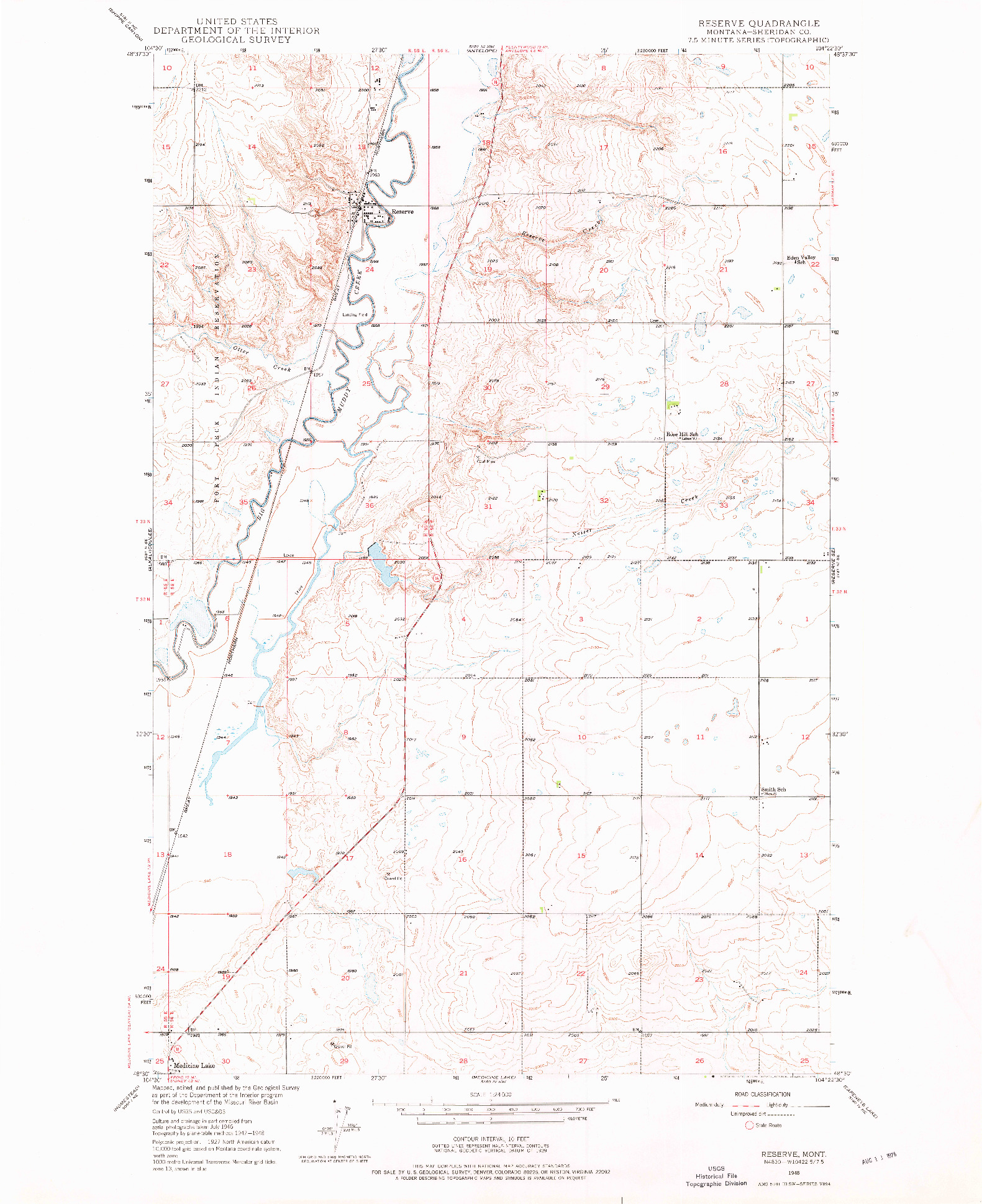 USGS 1:24000-SCALE QUADRANGLE FOR RESERVE, MT 1948
