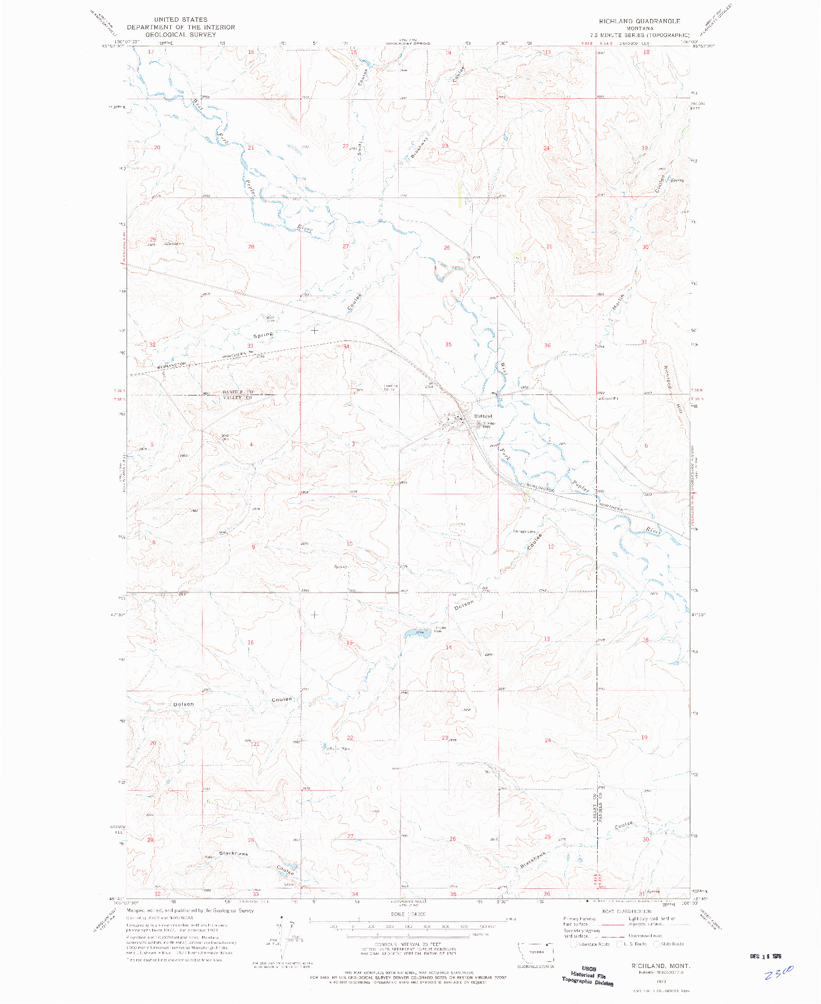 USGS 1:24000-SCALE QUADRANGLE FOR RICHLAND, MT 1973