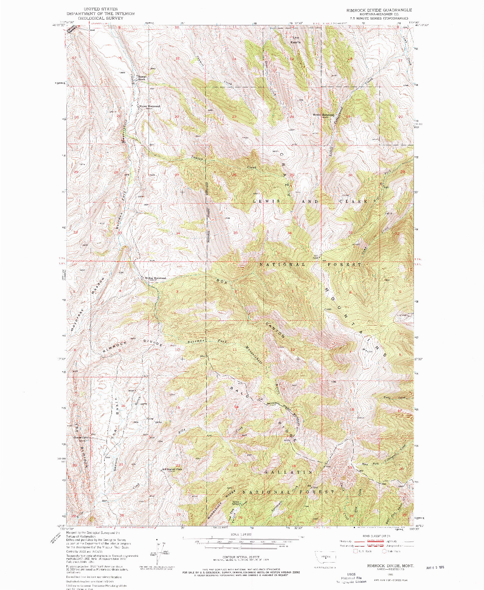 USGS 1:24000-SCALE QUADRANGLE FOR RIMROCK DIVIDE, MT 1951