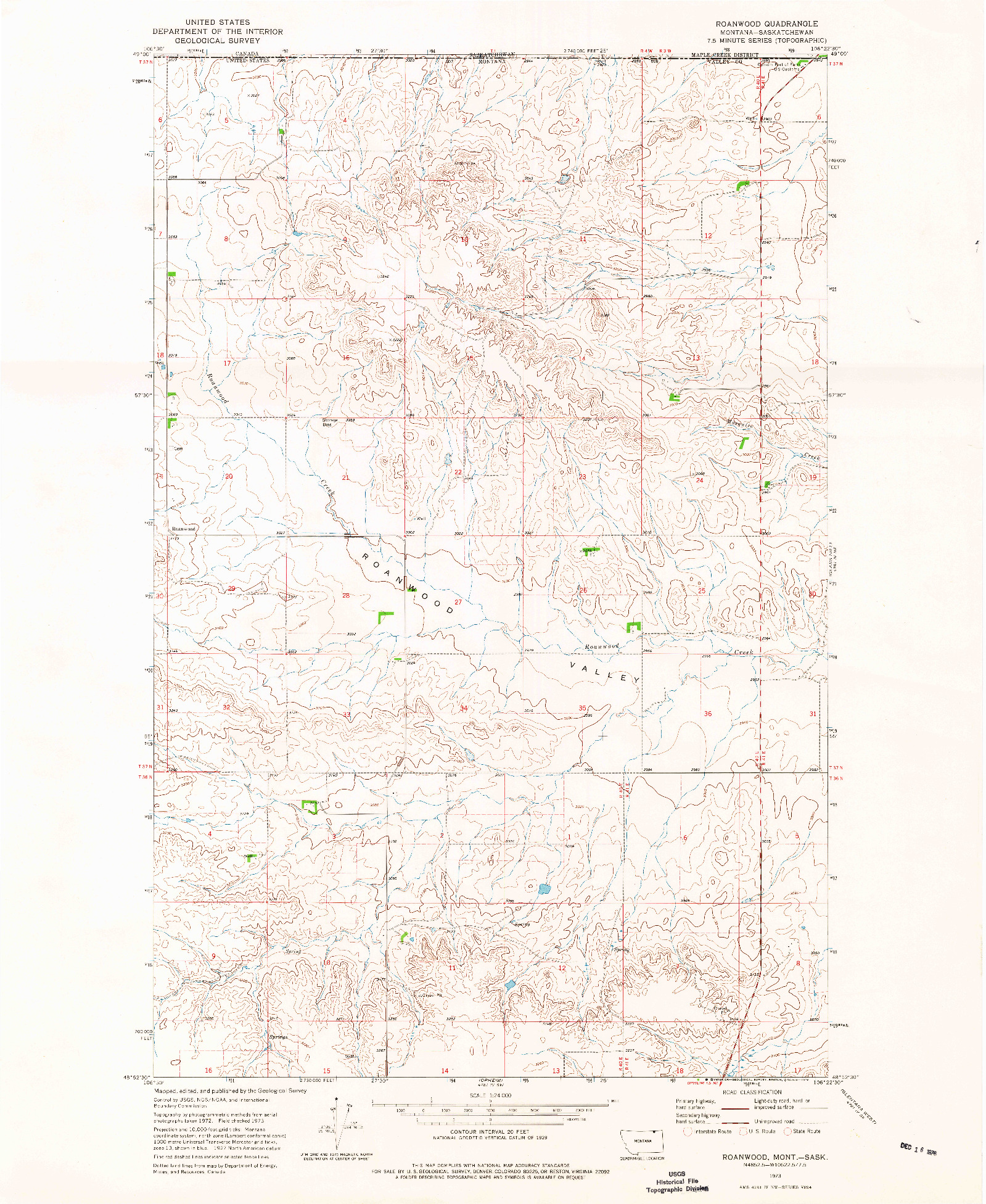 USGS 1:24000-SCALE QUADRANGLE FOR ROANWOOD, MT 1973