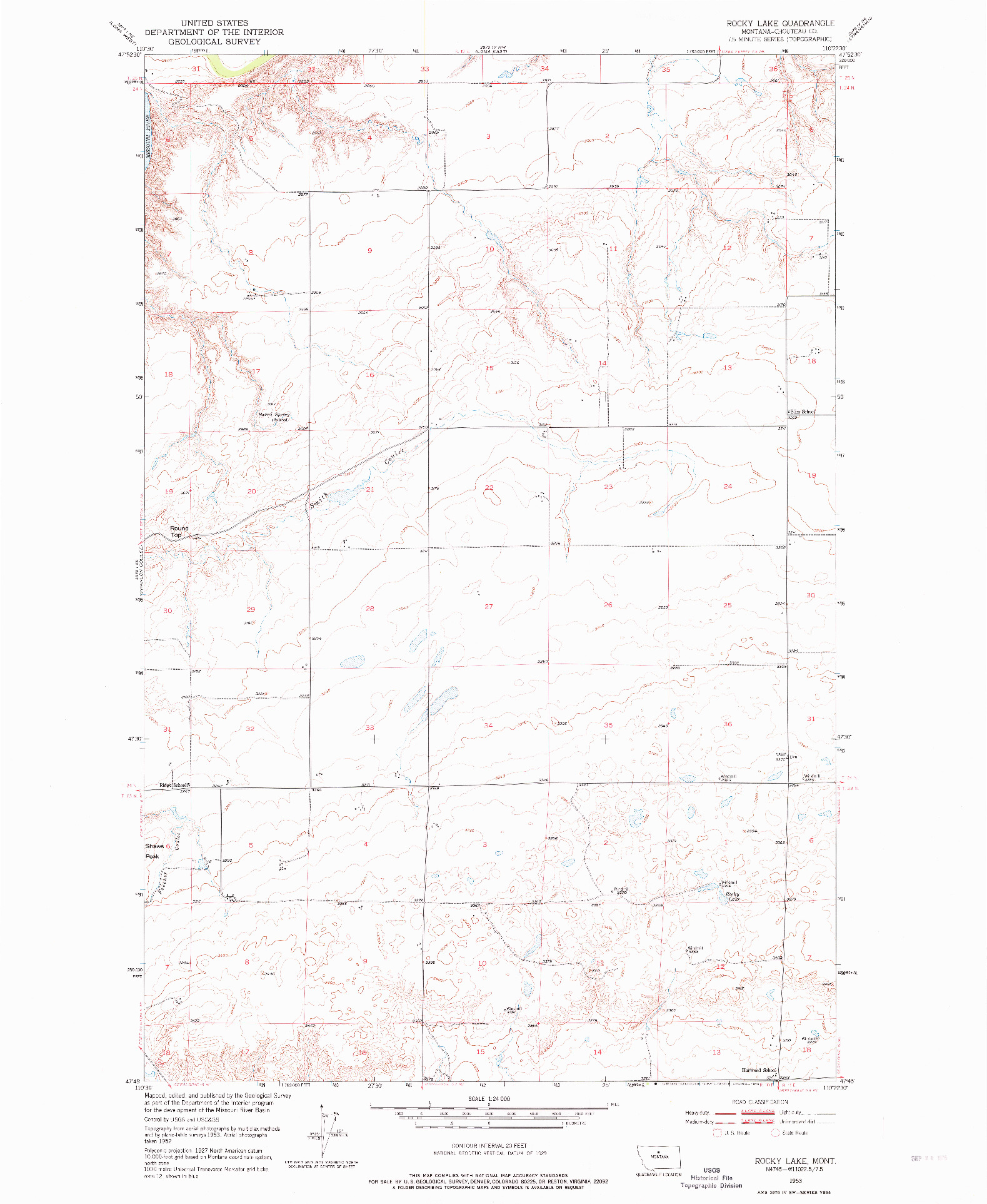 USGS 1:24000-SCALE QUADRANGLE FOR ROCKY LAKE, MT 1953