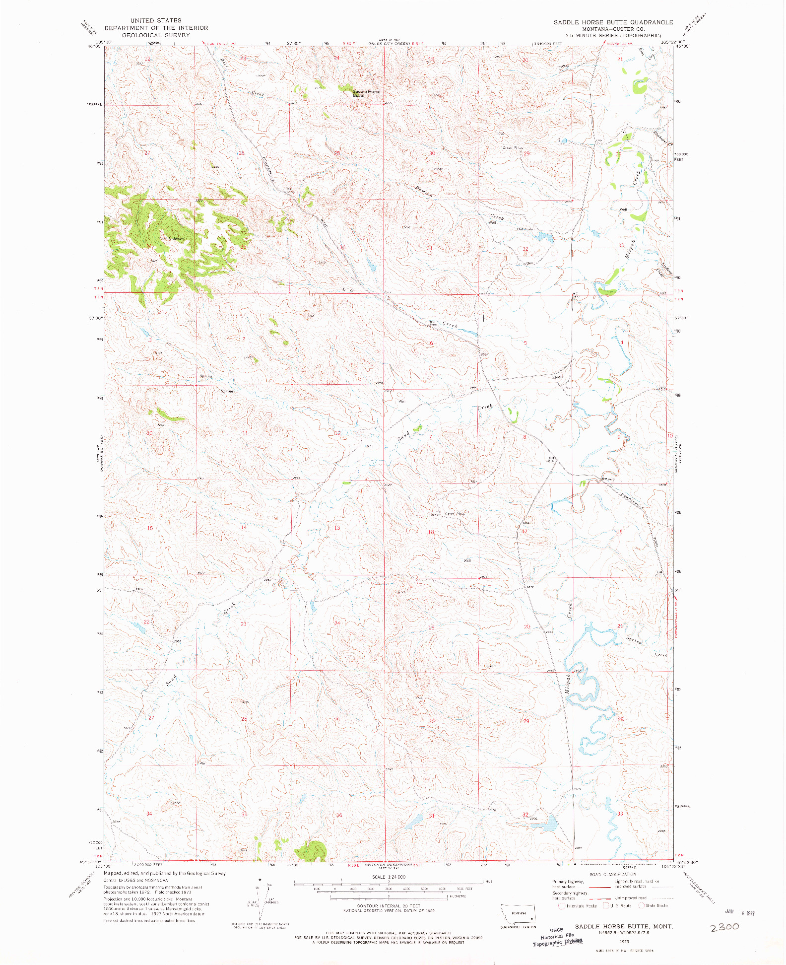 USGS 1:24000-SCALE QUADRANGLE FOR SADDLE HORSE BUTTE, MT 1973