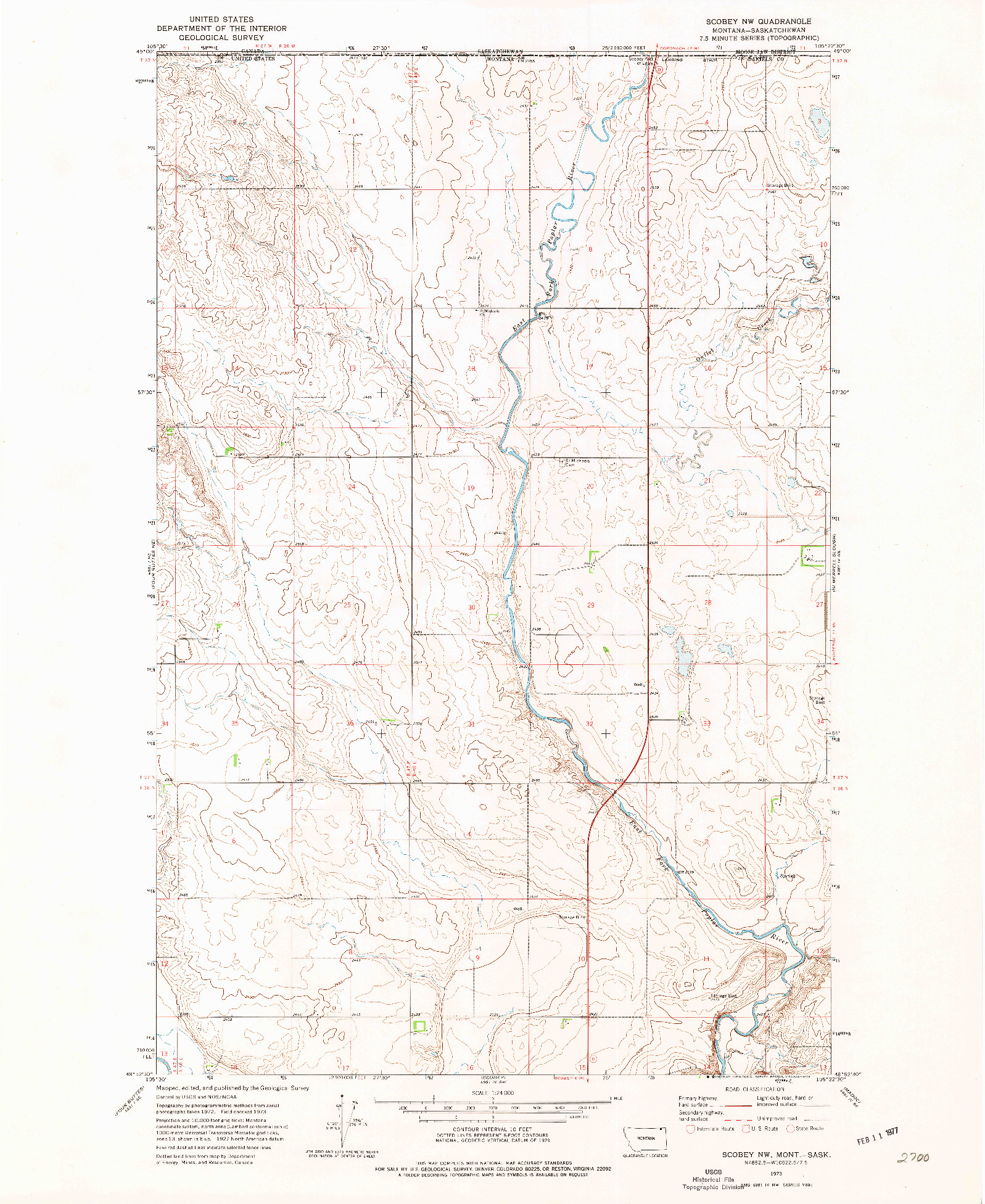 USGS 1:24000-SCALE QUADRANGLE FOR SCOBEY NW, MT 1973
