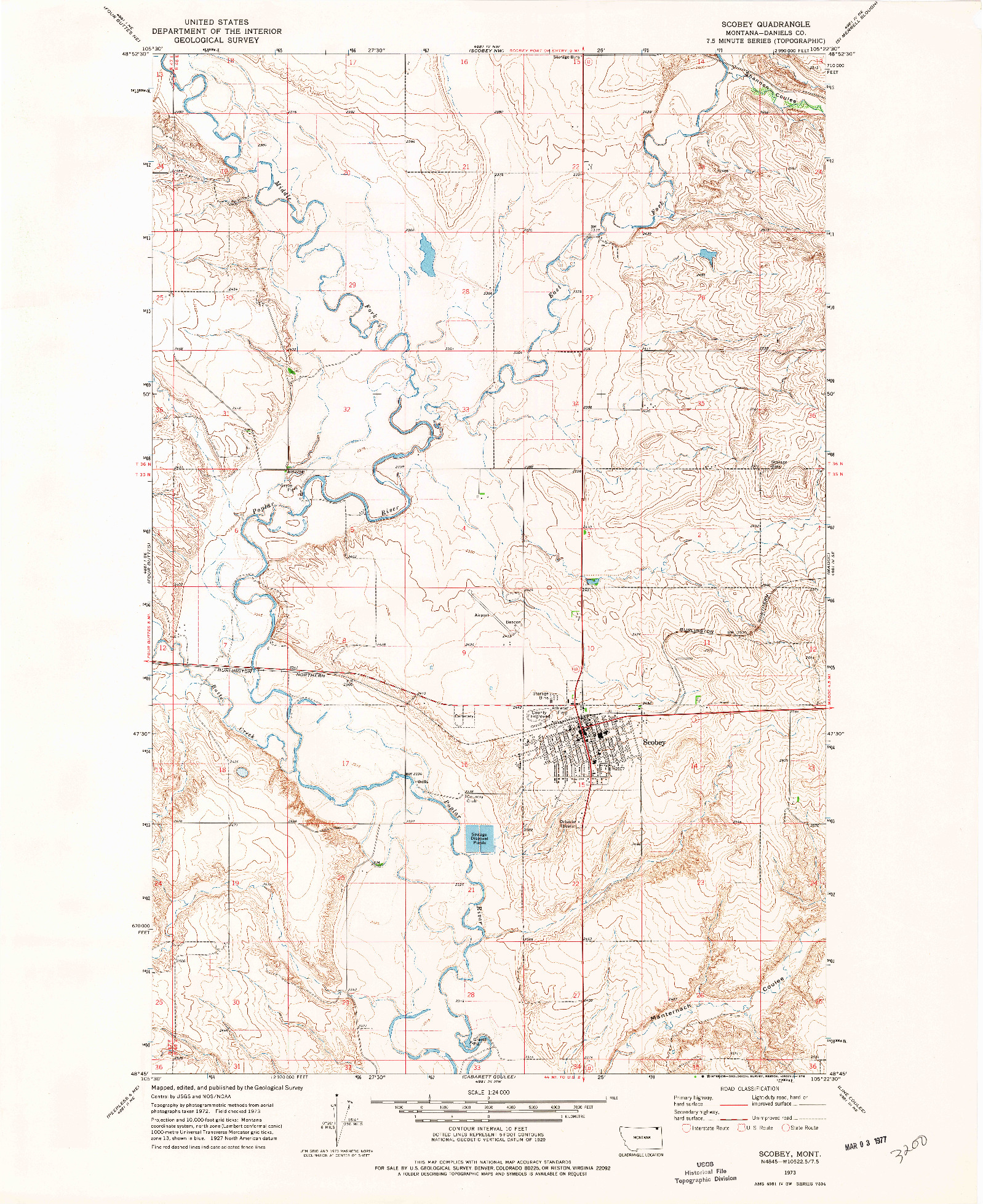 USGS 1:24000-SCALE QUADRANGLE FOR SCOBEY, MT 1973