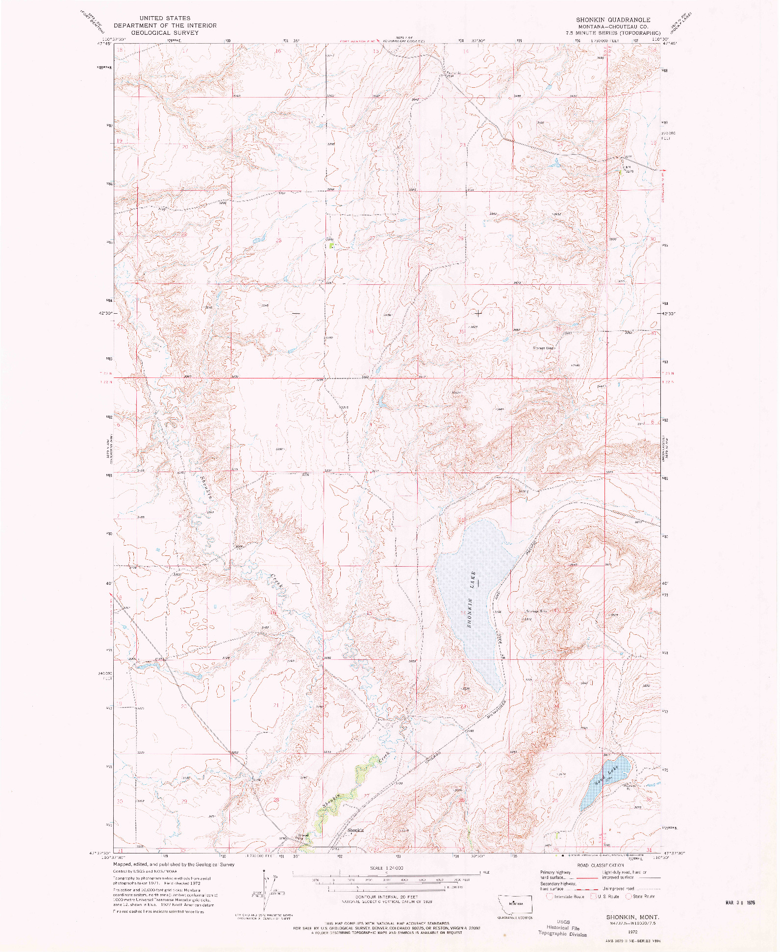 USGS 1:24000-SCALE QUADRANGLE FOR SHONKIN, MT 1972