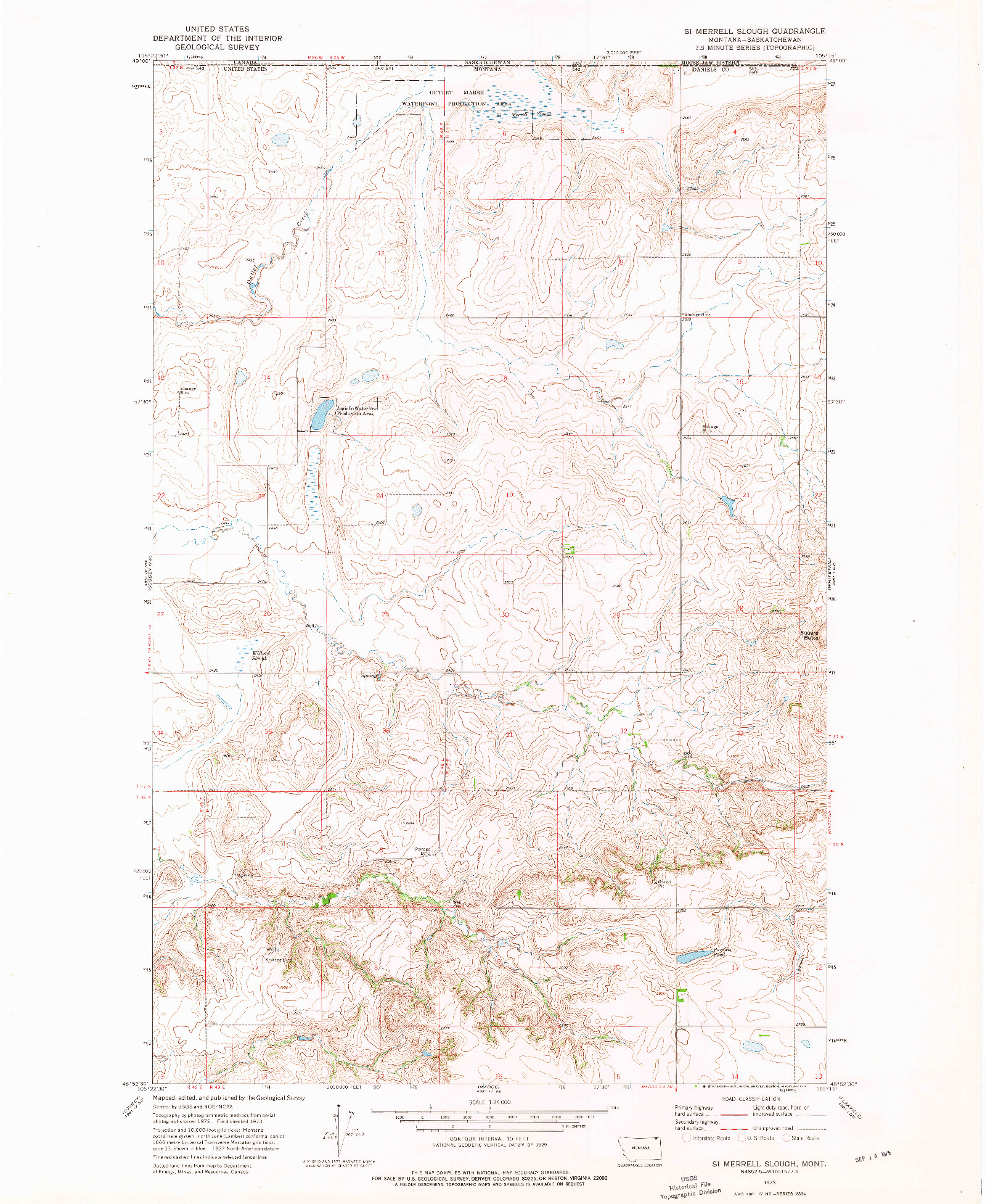 USGS 1:24000-SCALE QUADRANGLE FOR SI MERRELL SLOUGH, MT 1973